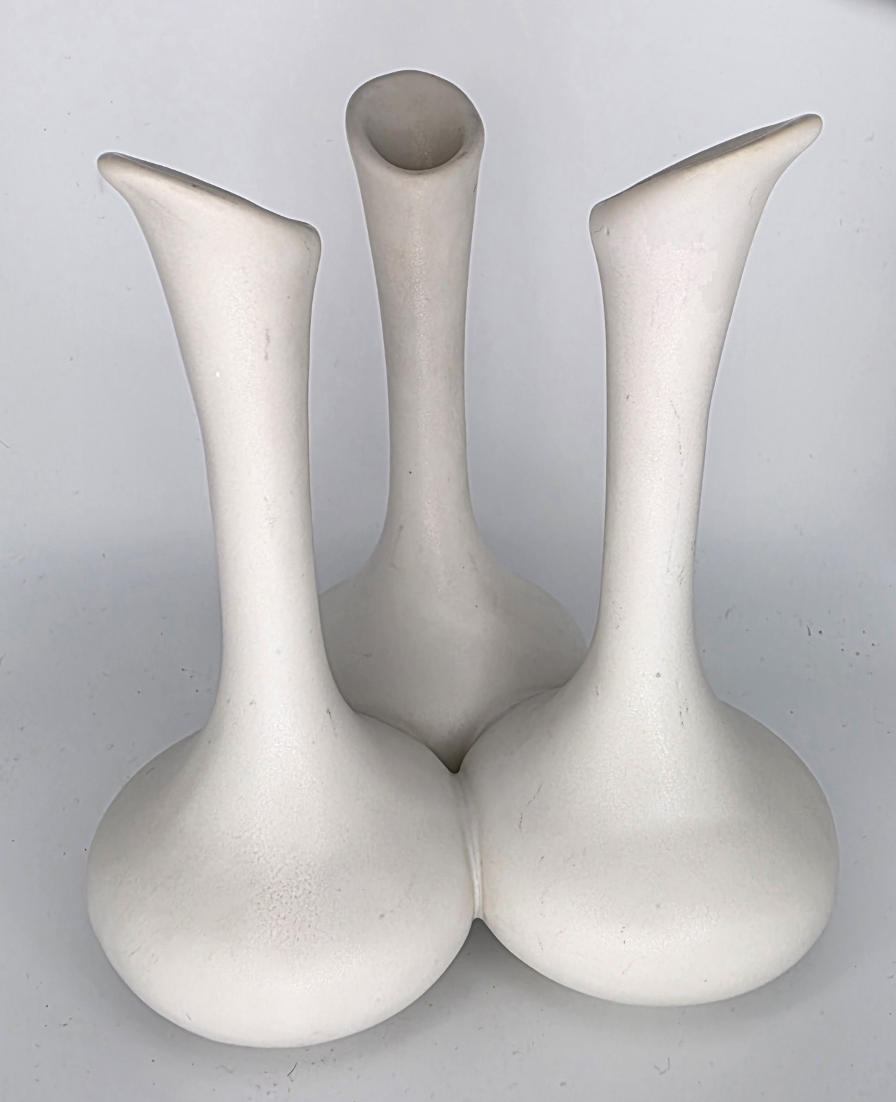 Van Briggle Triple Tri-Top Bud Vase White 6.5″ Tall 1980s Colorado Pottery