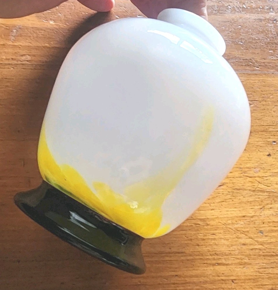 Hand Blown Glass Bud Vase Japan White Yellow Green Black Base High Gloss