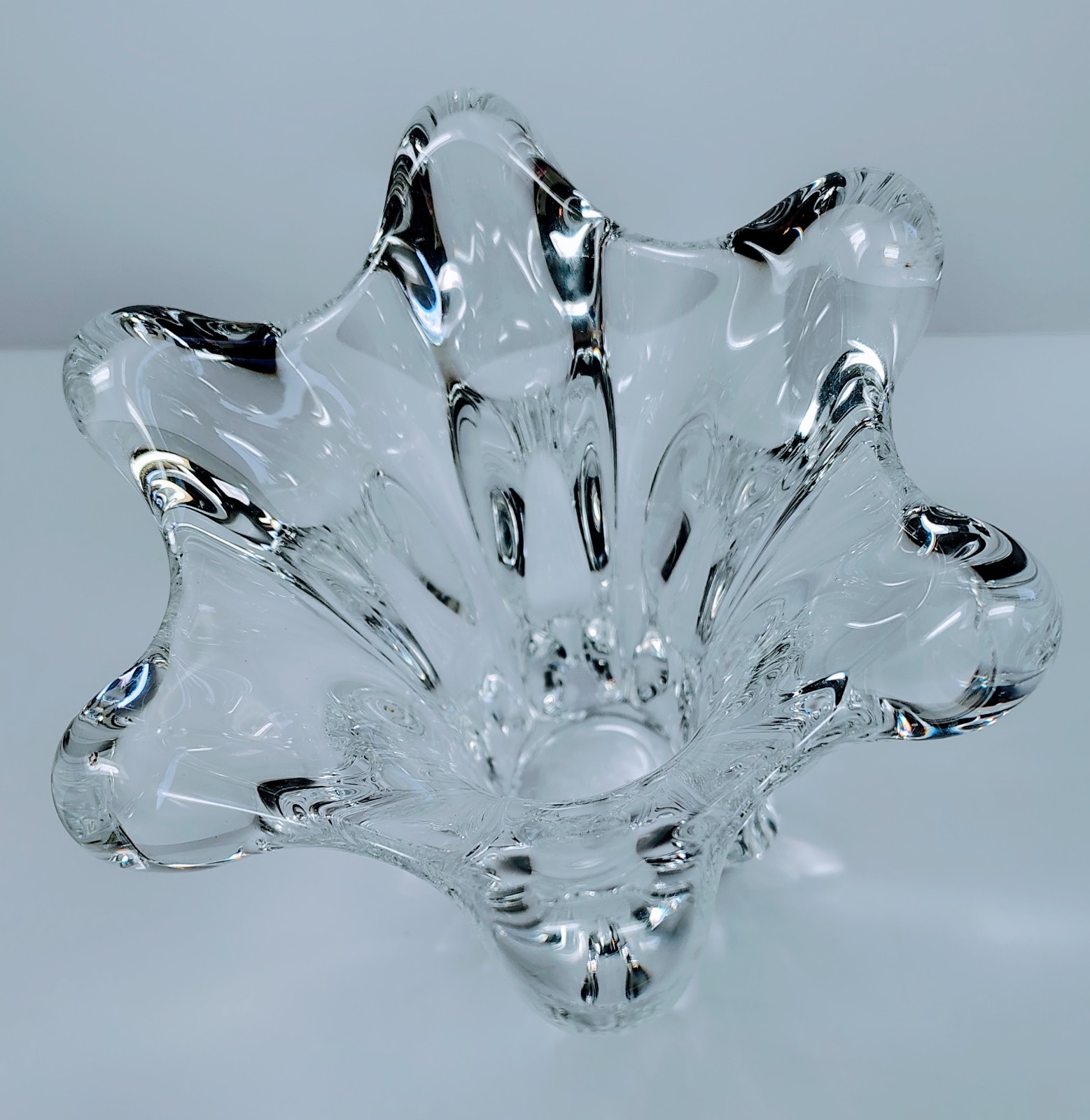 Vintage Art Vannes Le Chatel French Crystal Splash Vase MCM France Heavy