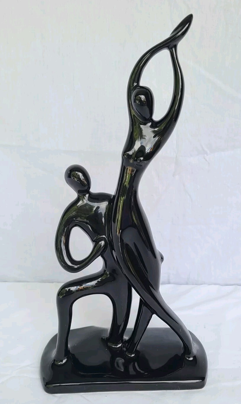 Vintage Haeger Art Pottery Statue Ceramic Black Ballet Dancers Dancing Figurine