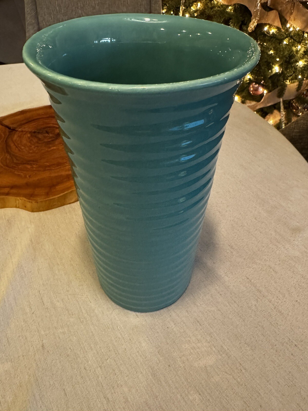 Bauer Pottery Turquoise Blue Ring ware Vase 10”