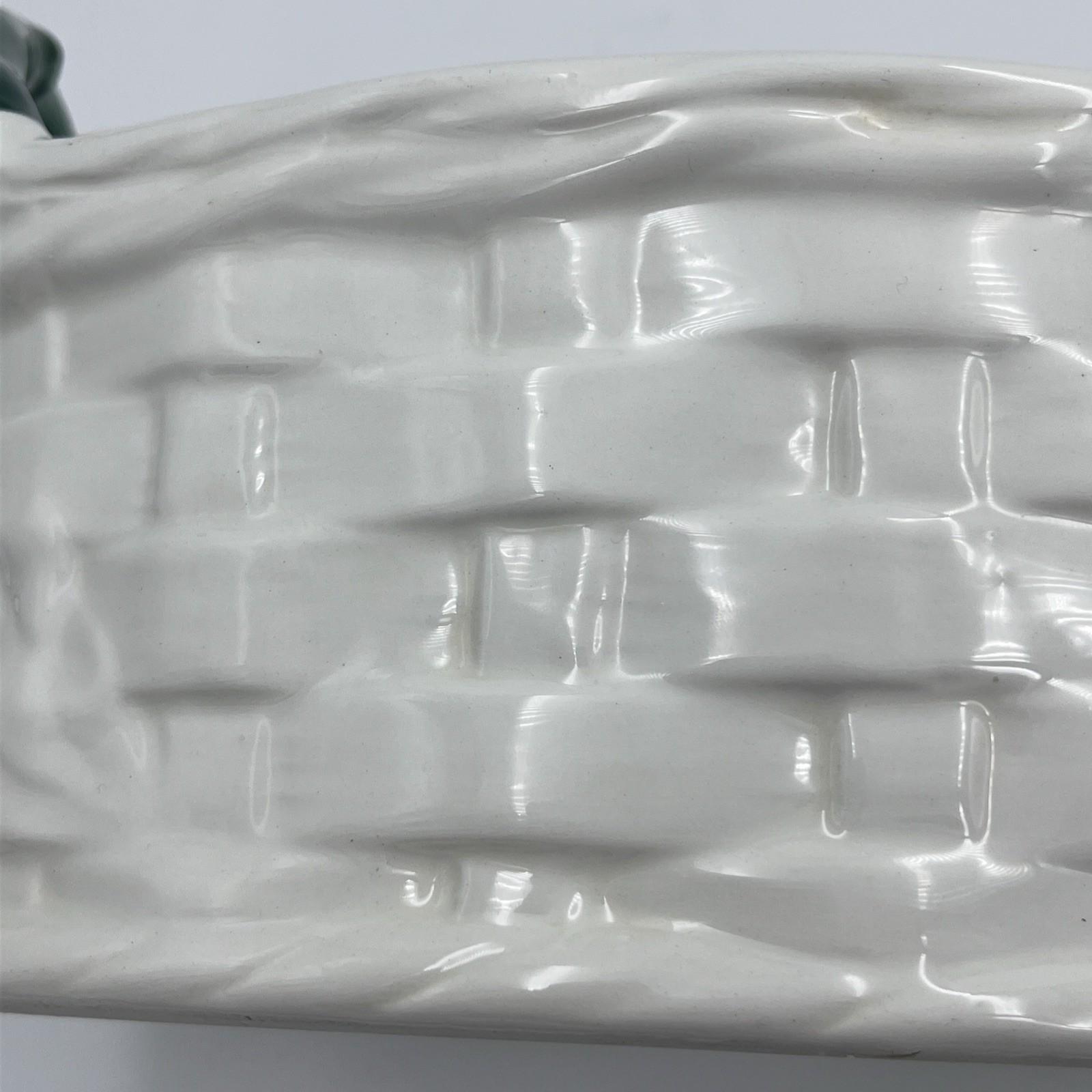 Hand Painted Italian Vietri White Woven Ceramic Oval Basket 12×8″ 3lb 10 oz