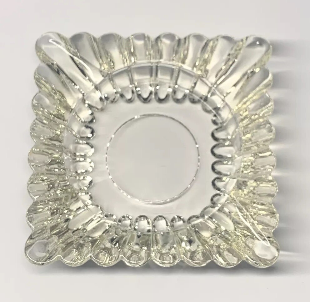 Glass Ashtray 3.5” Square 4 Corner Slots Ash Tray Cigarette Cigar Vintage