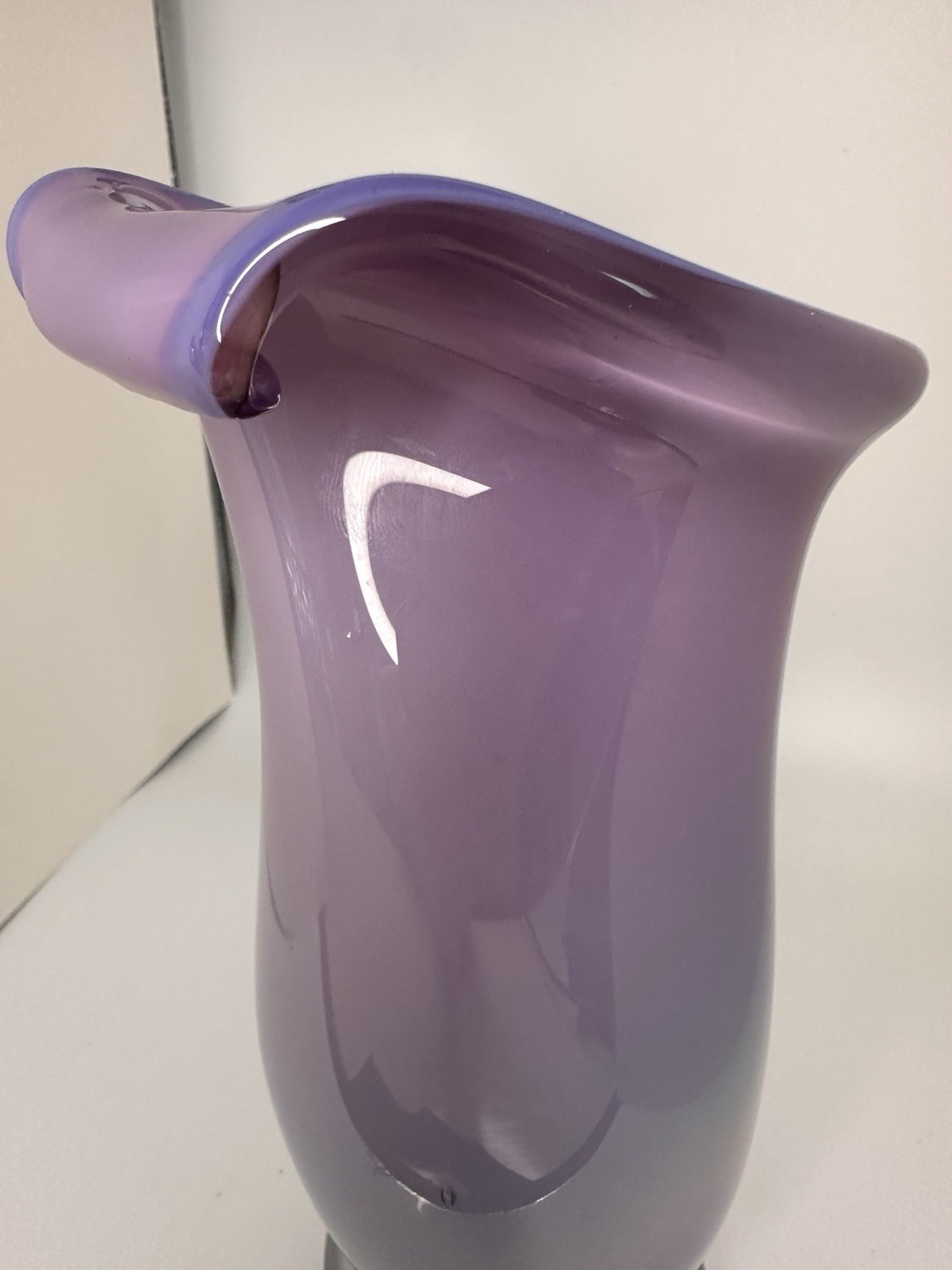 Signed Studio Art Glass Vase J DAVIS Lavender Opalescent Hand Blown WHIMSIGOTH