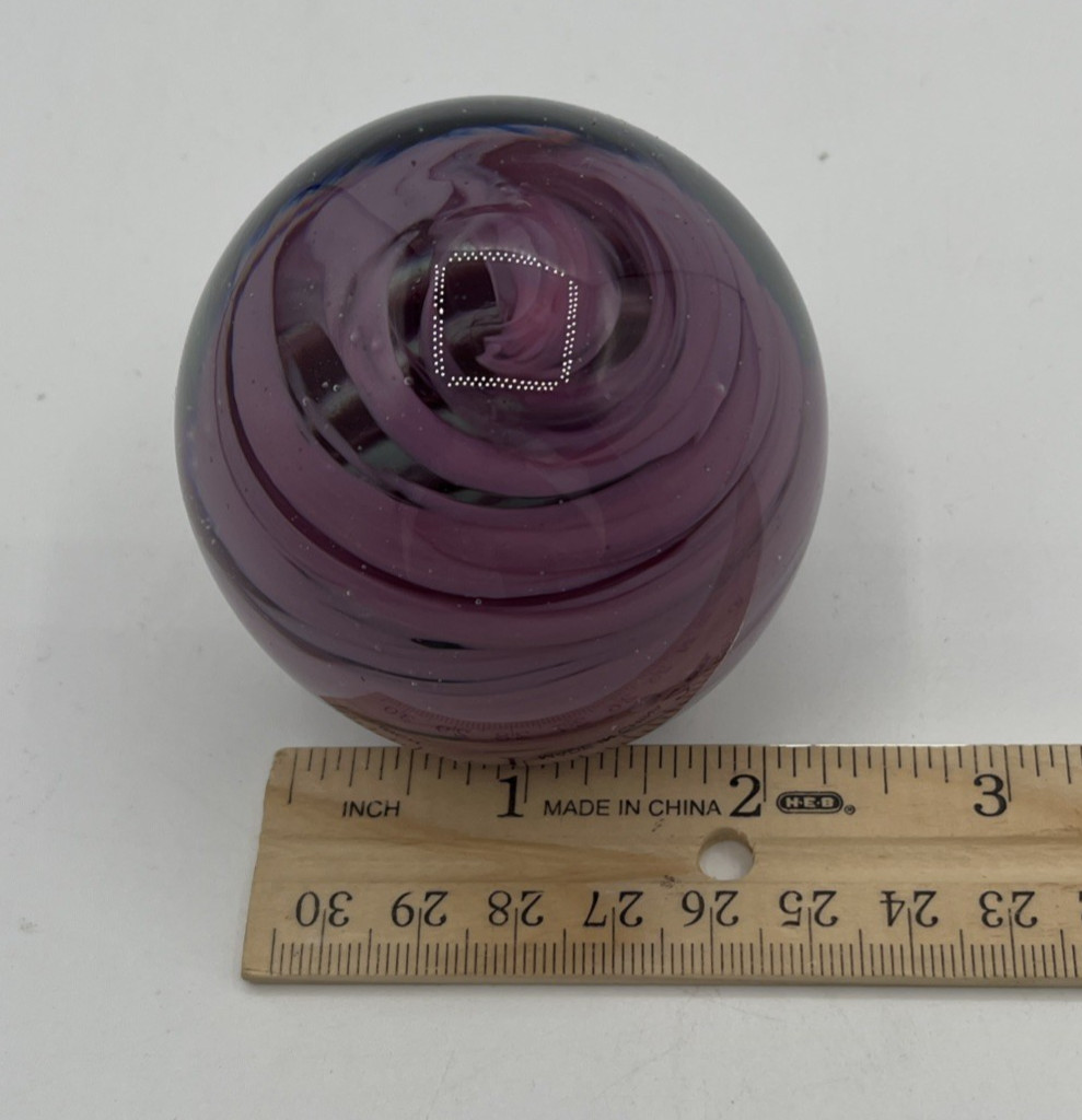 Vintage Pink/Purple Swirl Paperweight Hand Blown Art Glass 2 7/8″ Tall