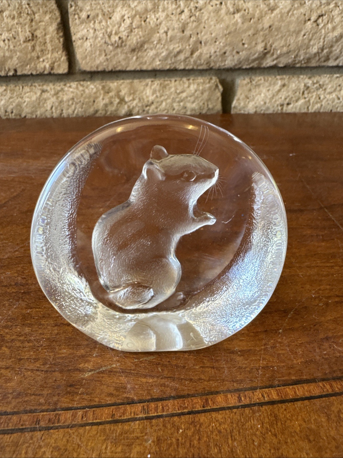 Signed Mats Jonasson Sweden Field Mouse Lead Crystal Paperweight Sculpture