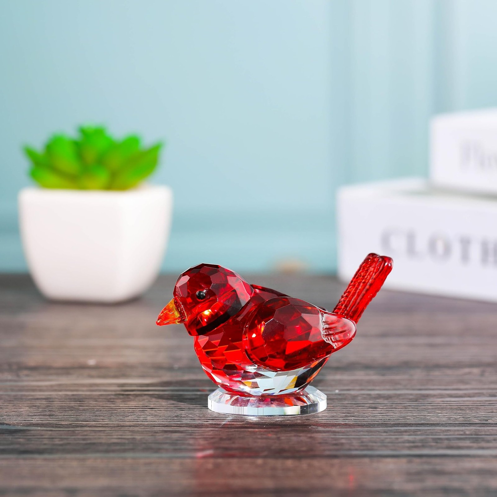 Qianwei Red Crystal Bird Figurine Collectible Handmade Blown Glass Decor | Cr…