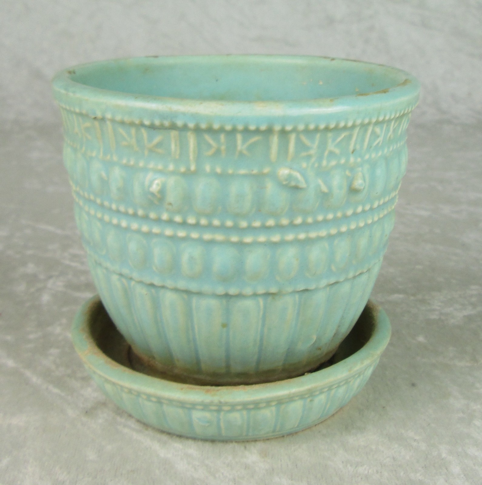 McCoy Pottery Planter Turquoise Mid Century Modern 3-7/8 in Tall 4-1/8 Diameter