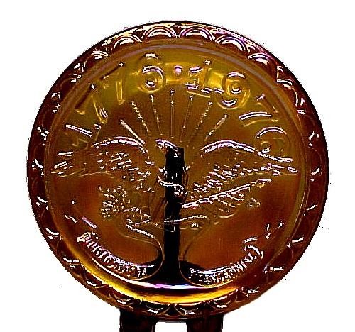 Gold Carnival Glass 8″ Bi Centennial Plate Eagle 1776-1976 Independence Day