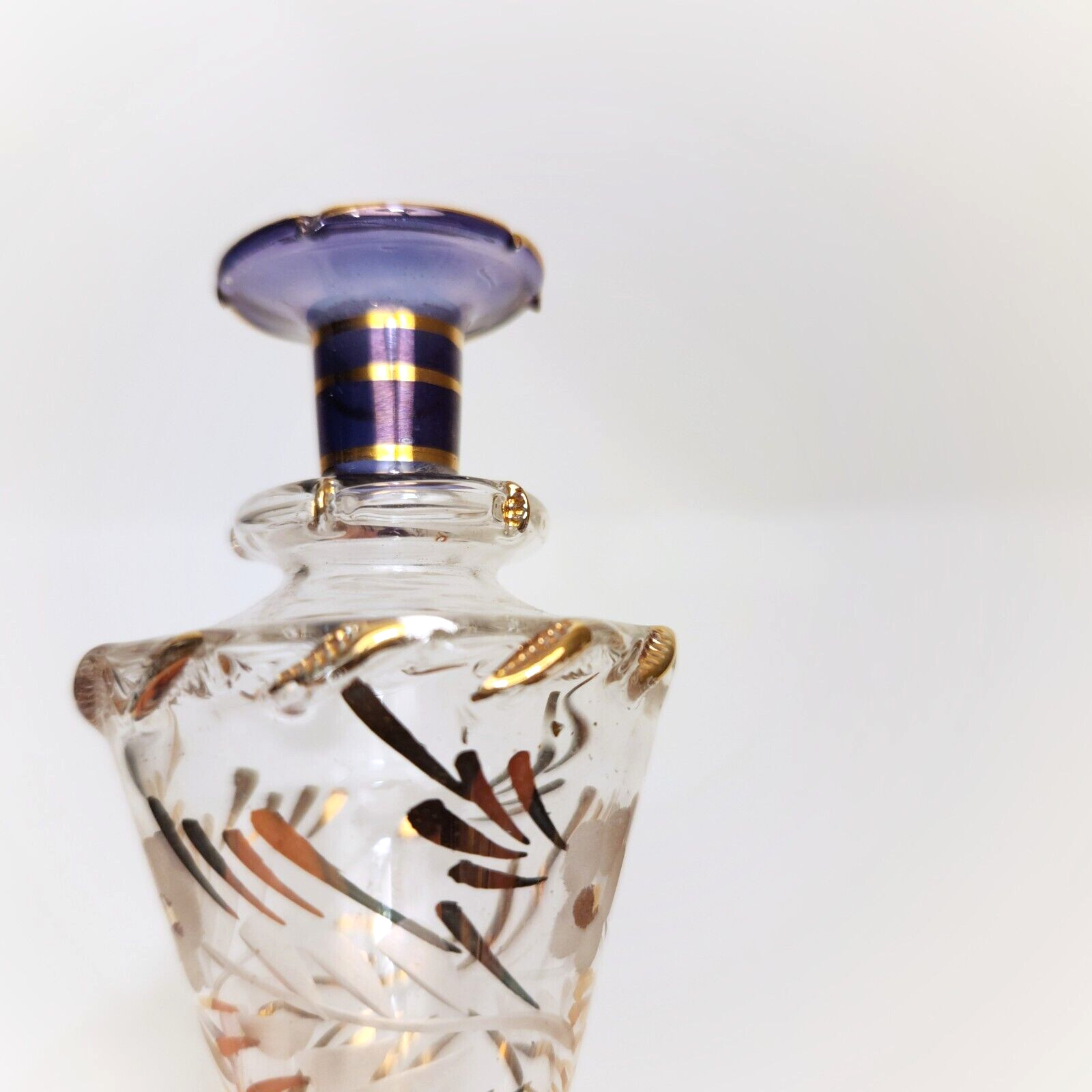 Amethyst 18K Gold Handmade Egyptian Glass Bottles Vase Clear Blue Small