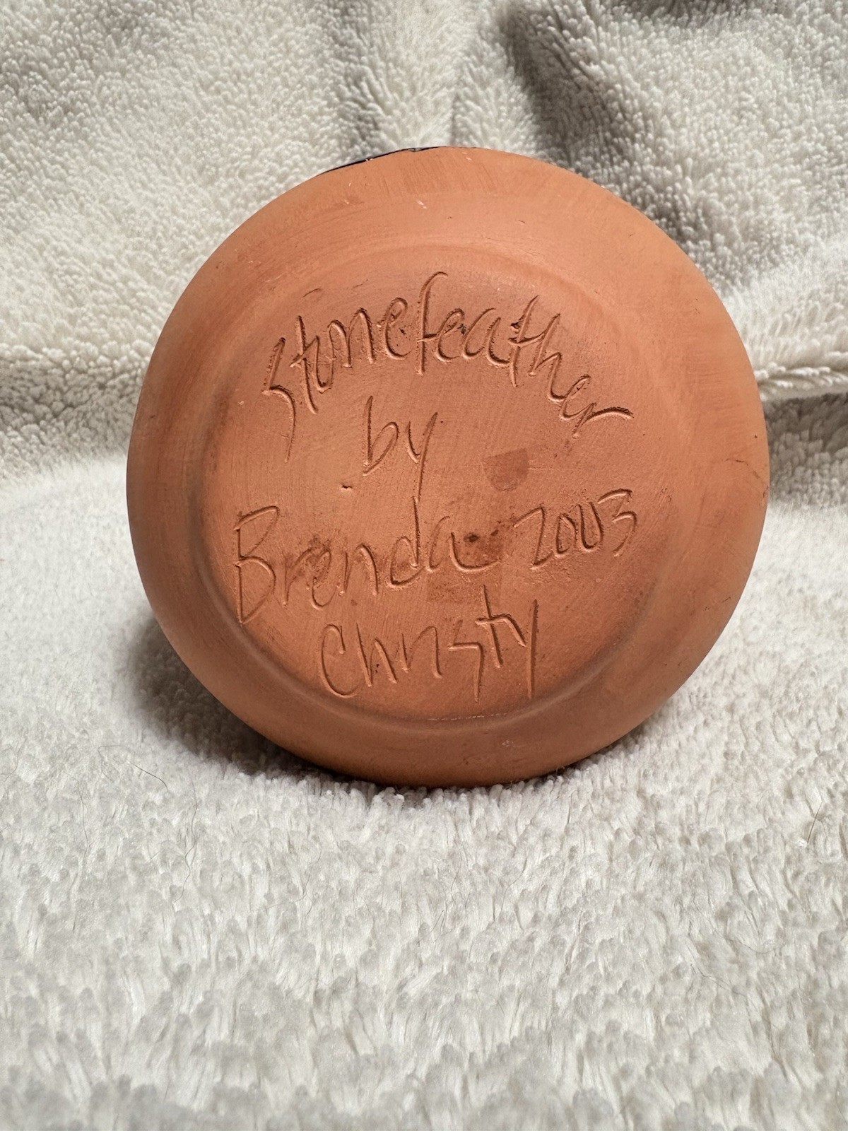 Stone feather double Vase Native American Brenda Christy Red Clay – 2003