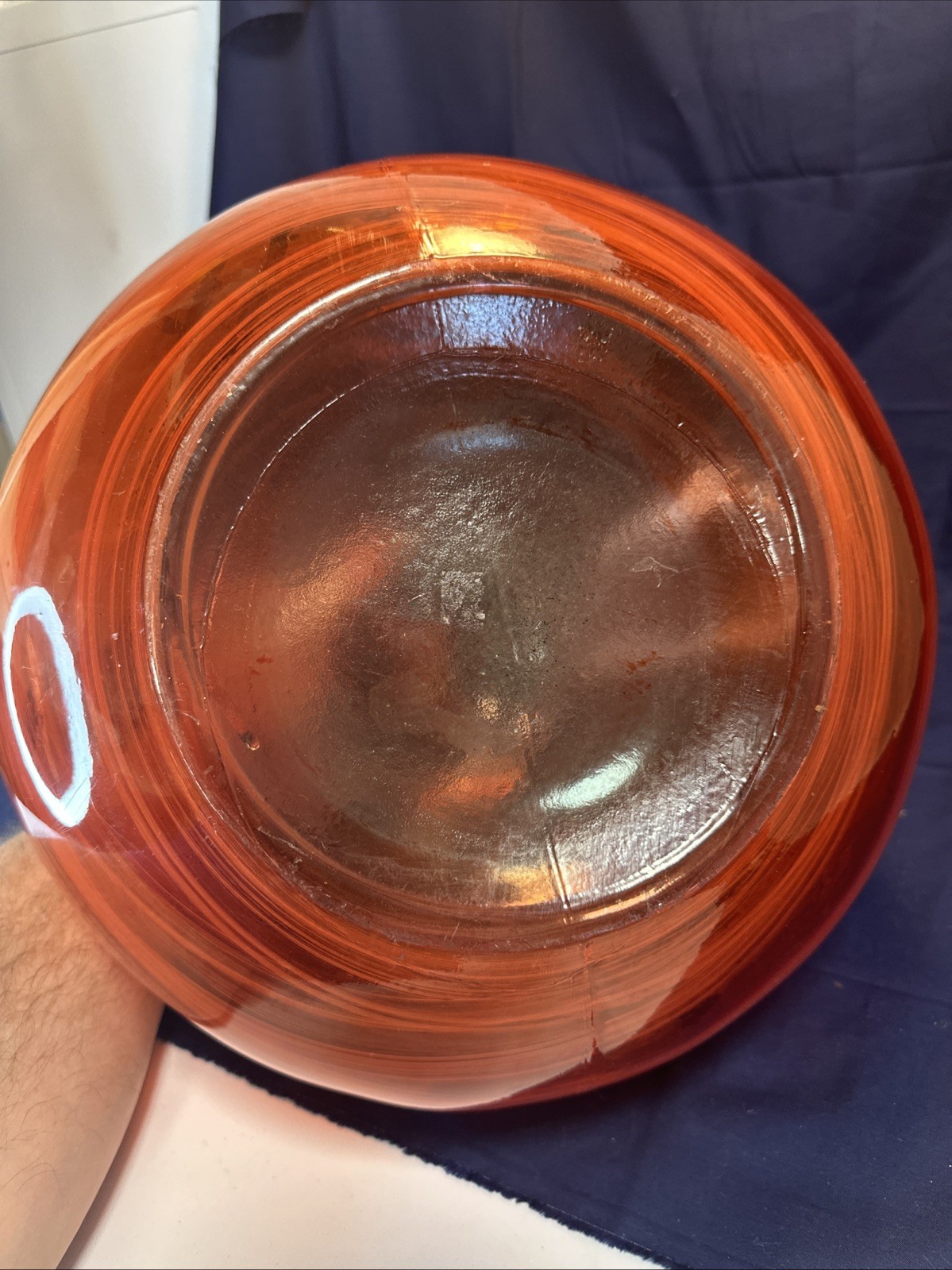 LARGE Glass Orange Red Swirl Studio ART TABLE GLASS VASE Jardiniere Home Decor