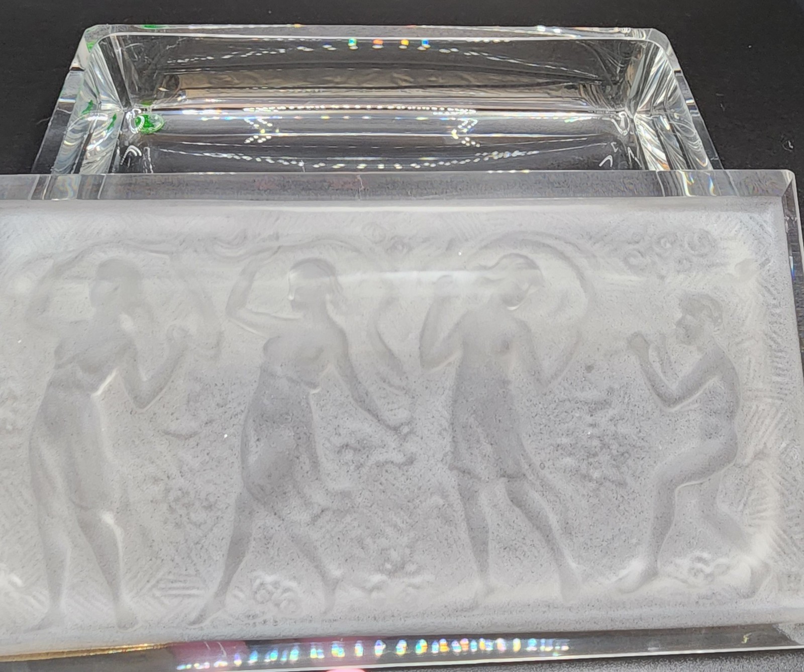 1950’S CZECH ART DECO FROSTED ART GLASS NYMPH LEAD CRYSTAL LIDDED BOX