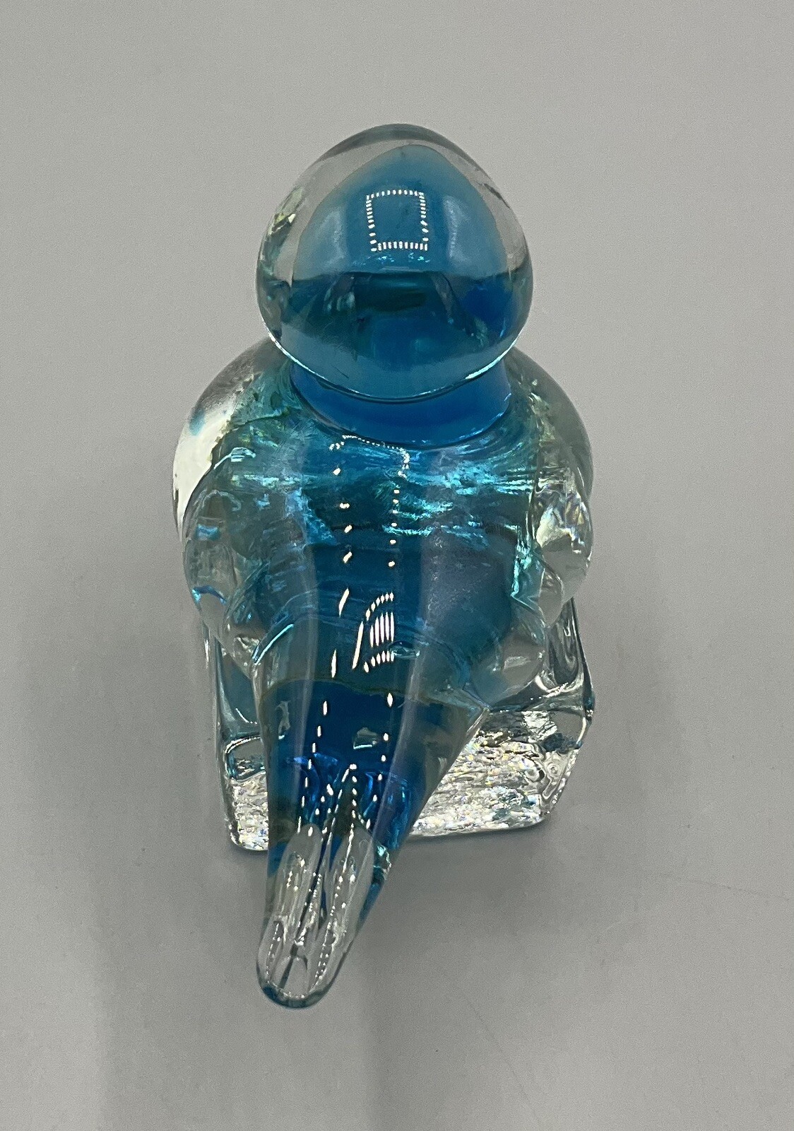 Vtg Blue/Clear Glass Bird on Cube ICET Arte Murano Uranium or Manganese UV Glow