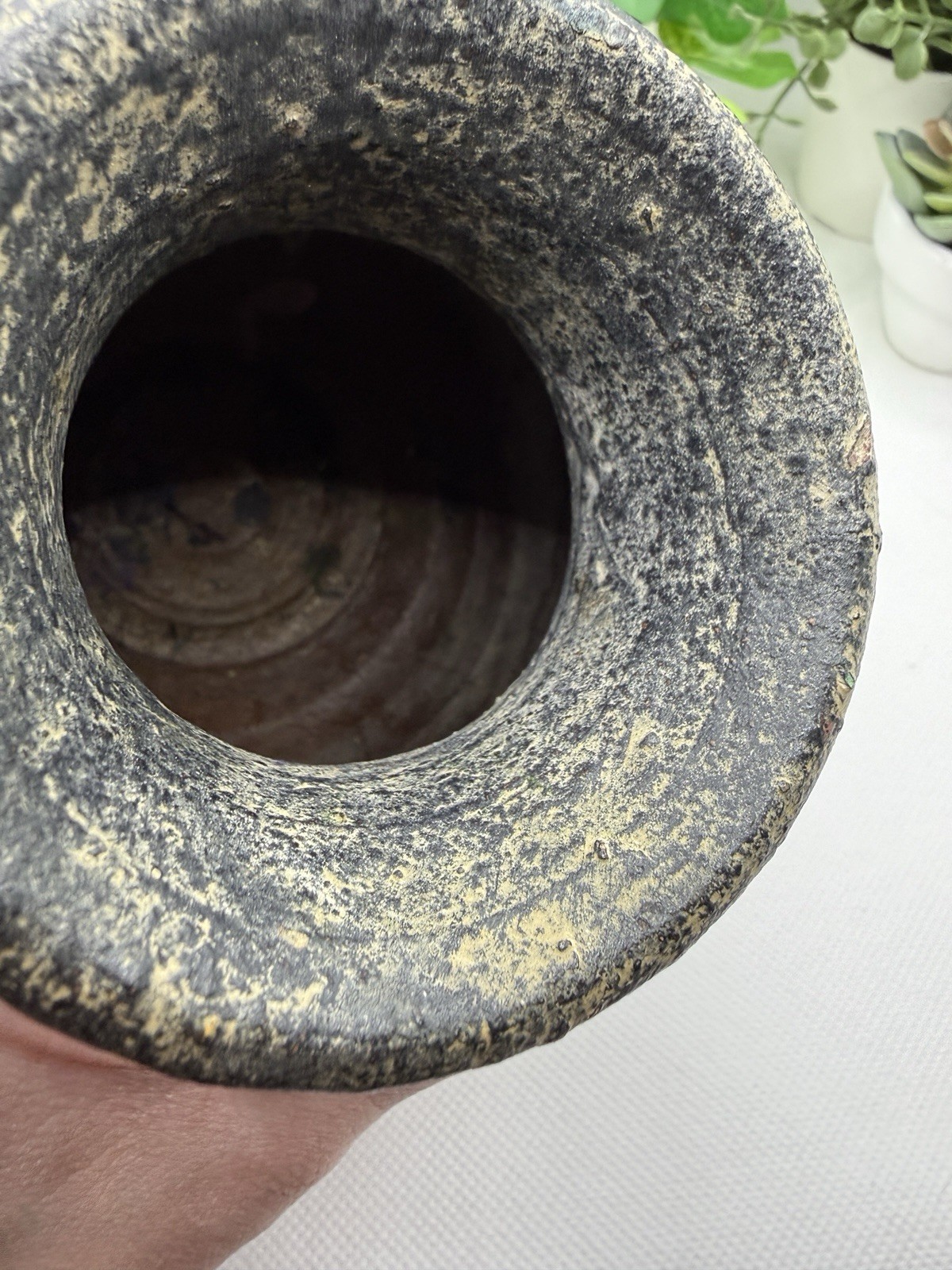 Vintage Hand Thrown Textured Rustic Clay Vase/Planter In Gray And Cream