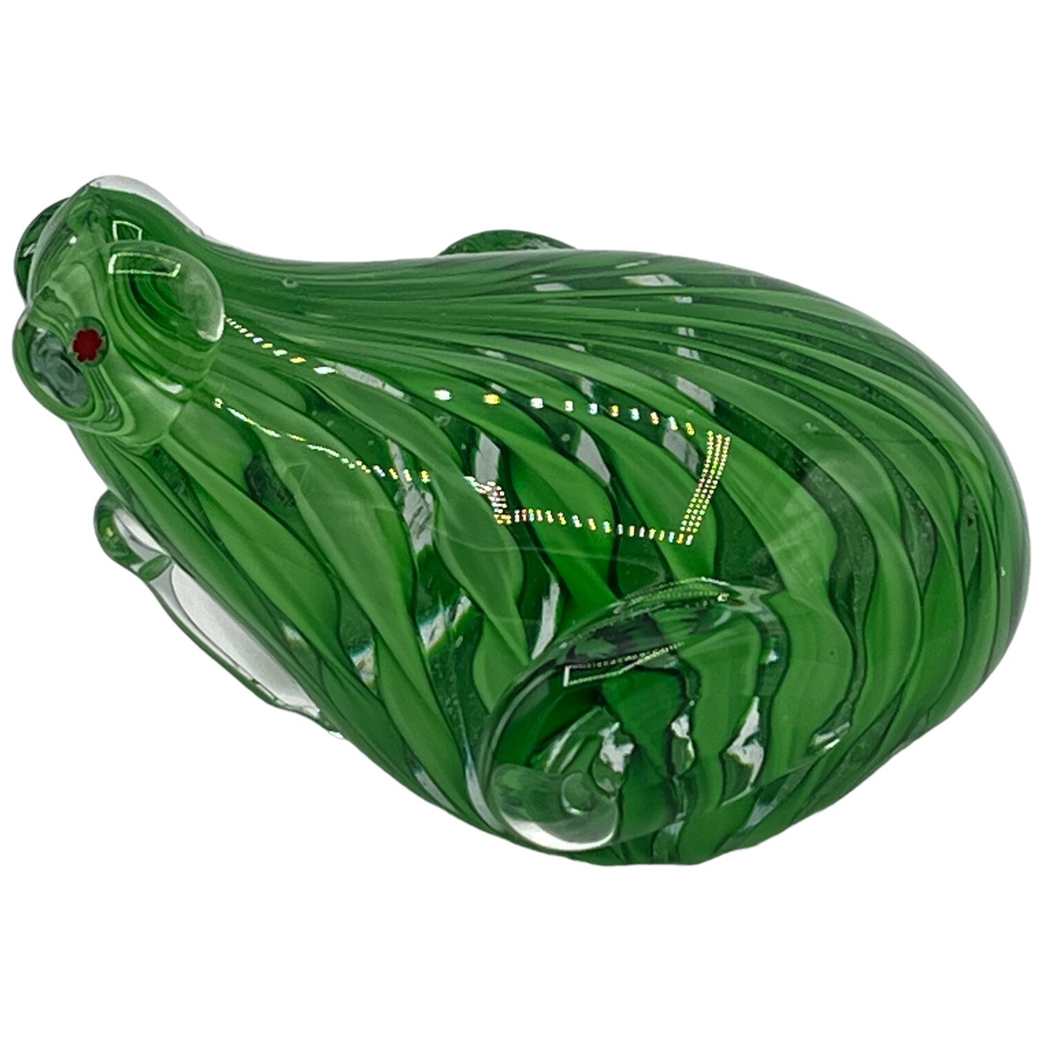 Green Ribbon Art Glass Frog Toad Figurine Paperweight Millefiori Eyes READ