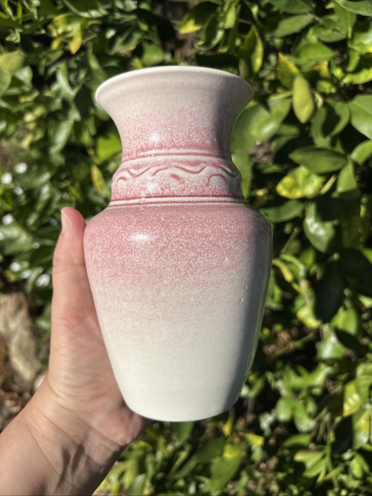 Dryden Pottery Arkansas Pink And Yellow Ceramic Vase Vintage Signed TL 7 Inches
