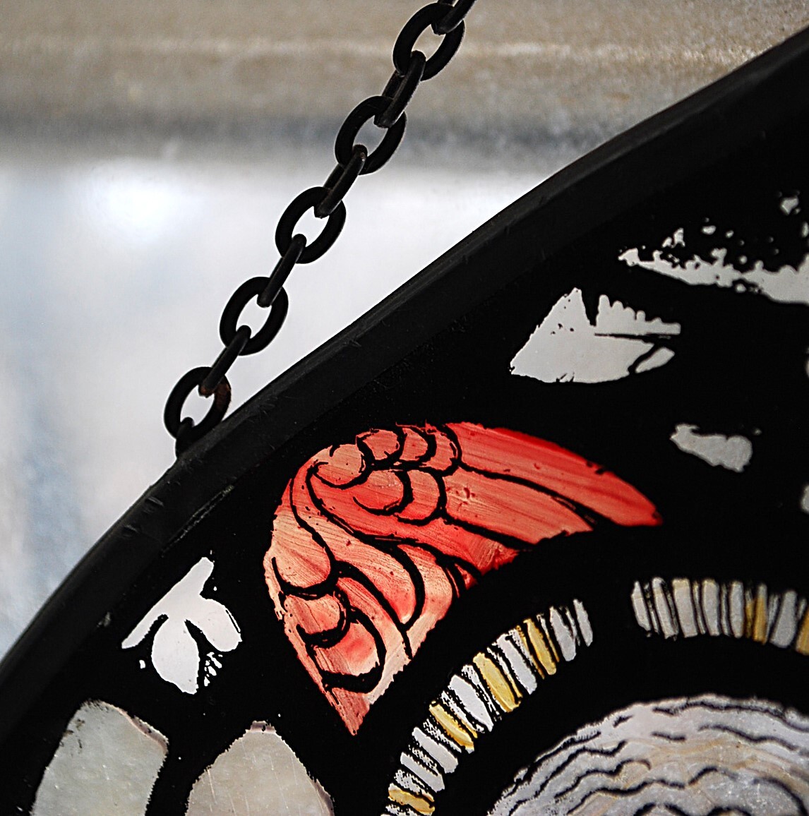 HUGE Stained Glass Suncatcher PRAYING ANGEL William Morris Repro w Chain 13.75″