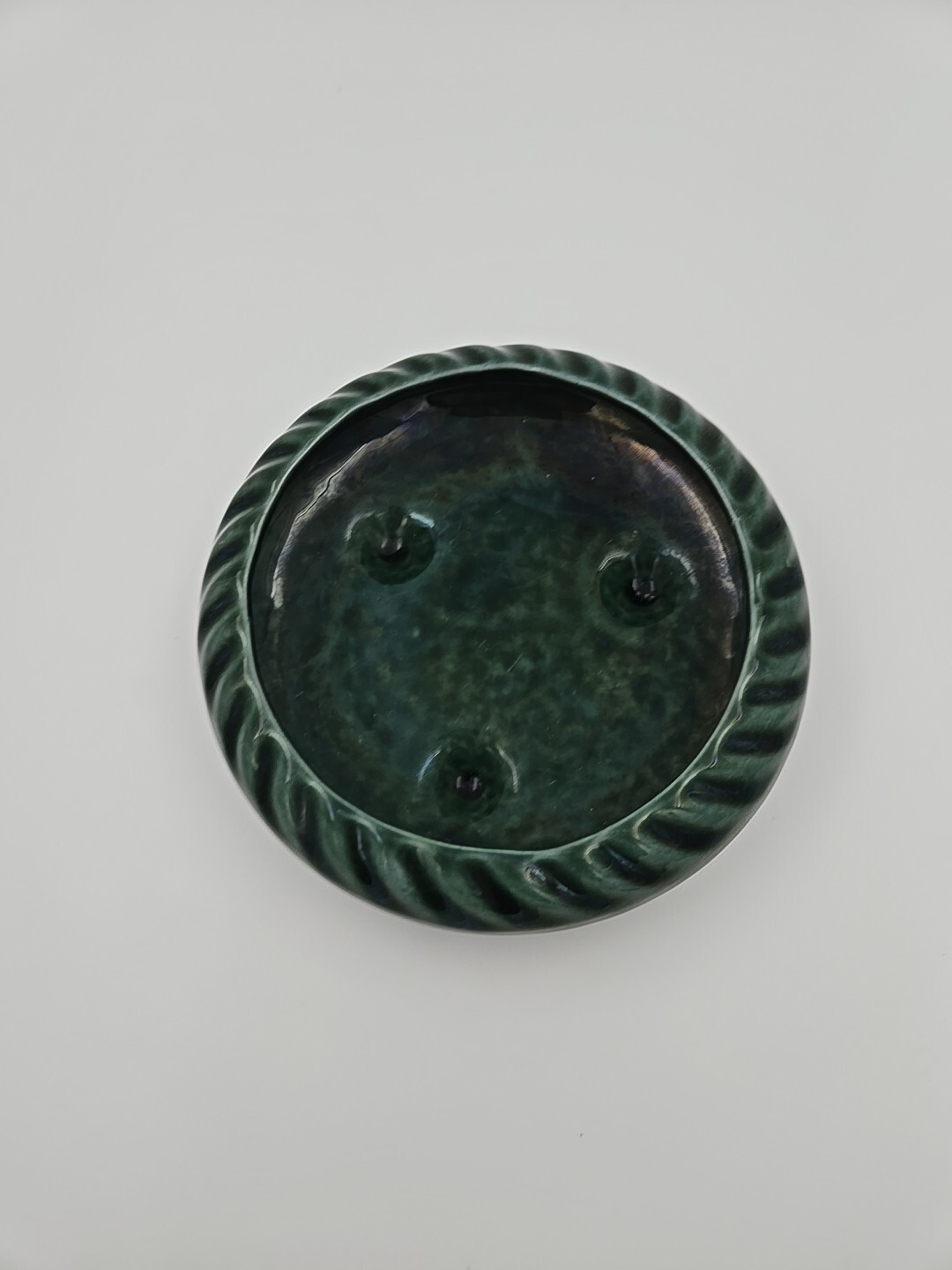 Hull USA Pottery Footed Planter Bowl Forest Green Art Deco Flower Pot 7.5″ X 2″
