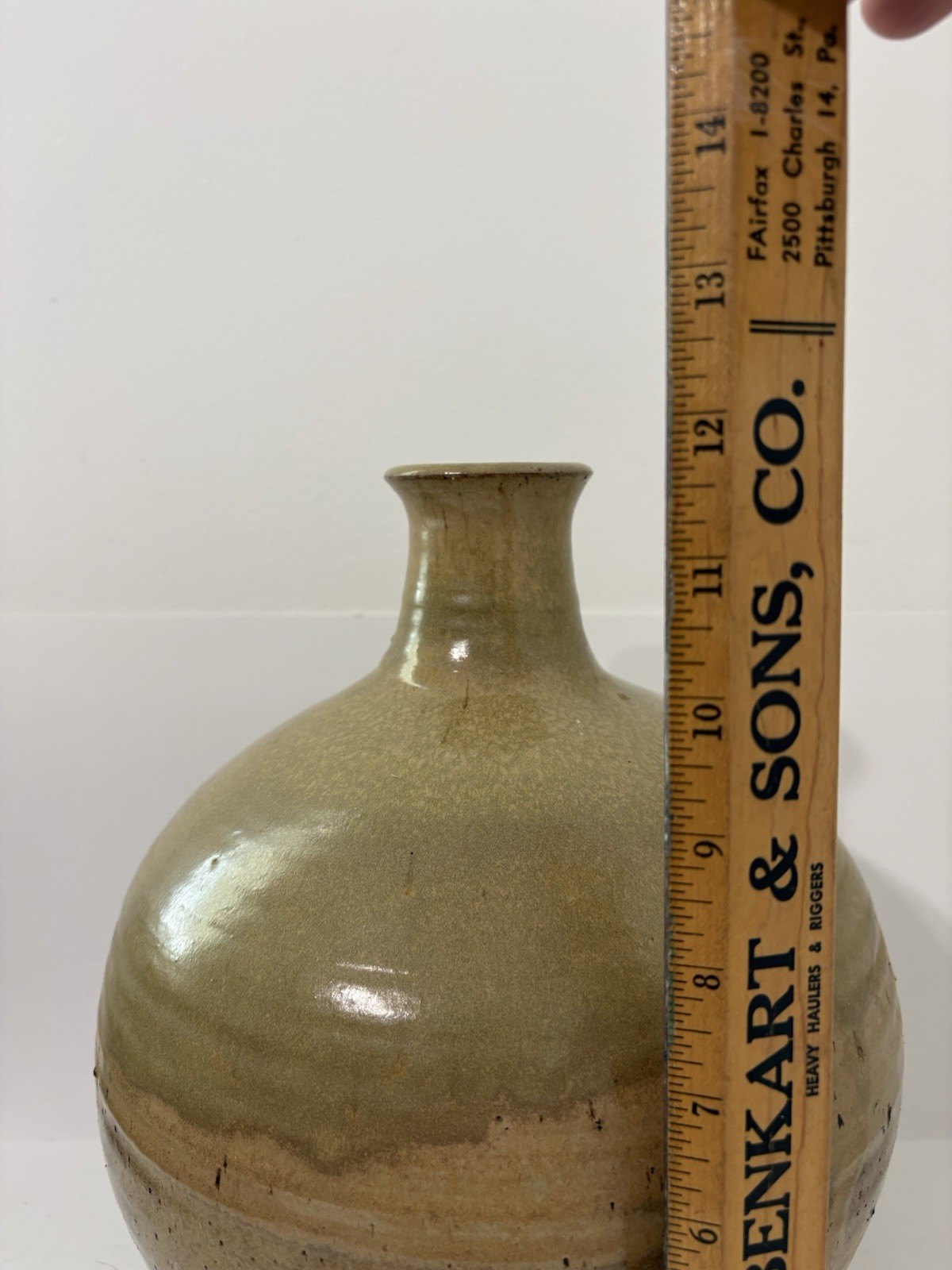 Large Vintage Green Drip Glaze Studio Art Pottery Vase Earth Tone Unsigned