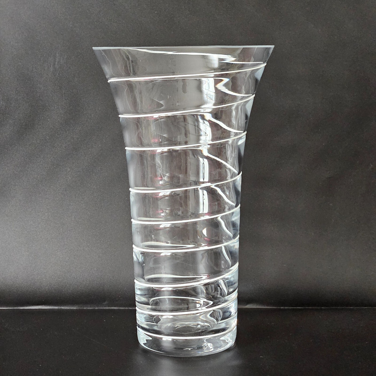 Tall IKEA Vase Fused Glass Clear & White Spiral 9.75″ Blown Glass Scandi Design