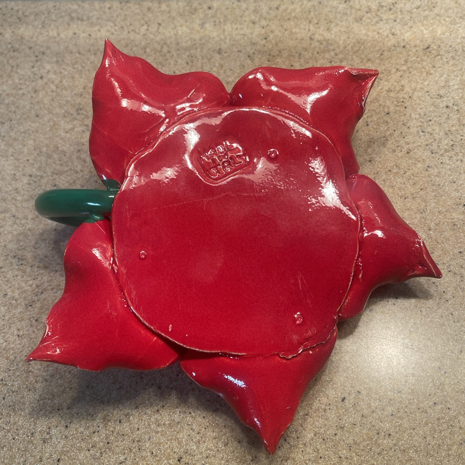 Vintage Ceramic Poinsettia Candle Holder Made In Italy Christmas Holiday