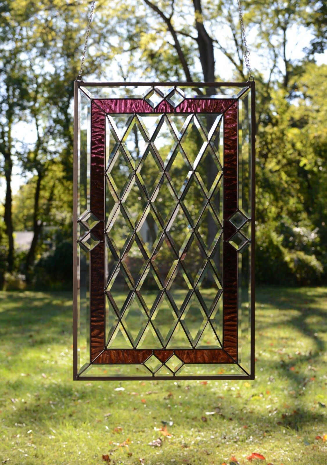 20.25″ x 34.25″ Stunning Handcrafted stained glass Clear Beveled window panel