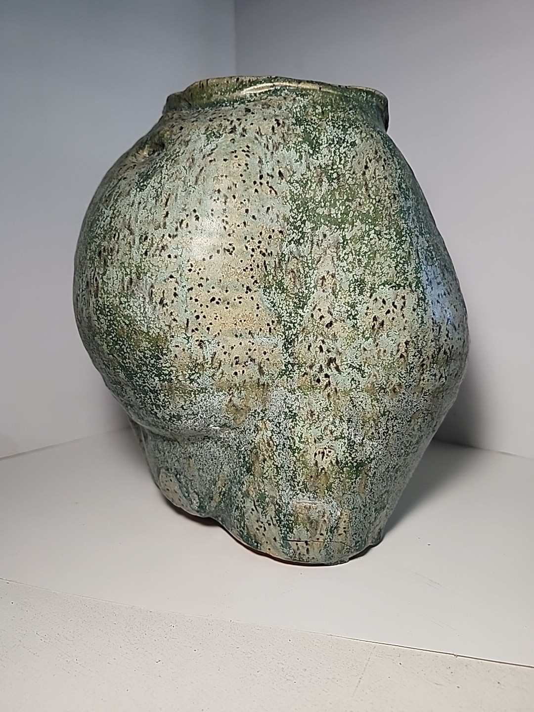 Ooak Art Womens Pregnate Belly Realism Blue Green Pottery Sculpture Statue