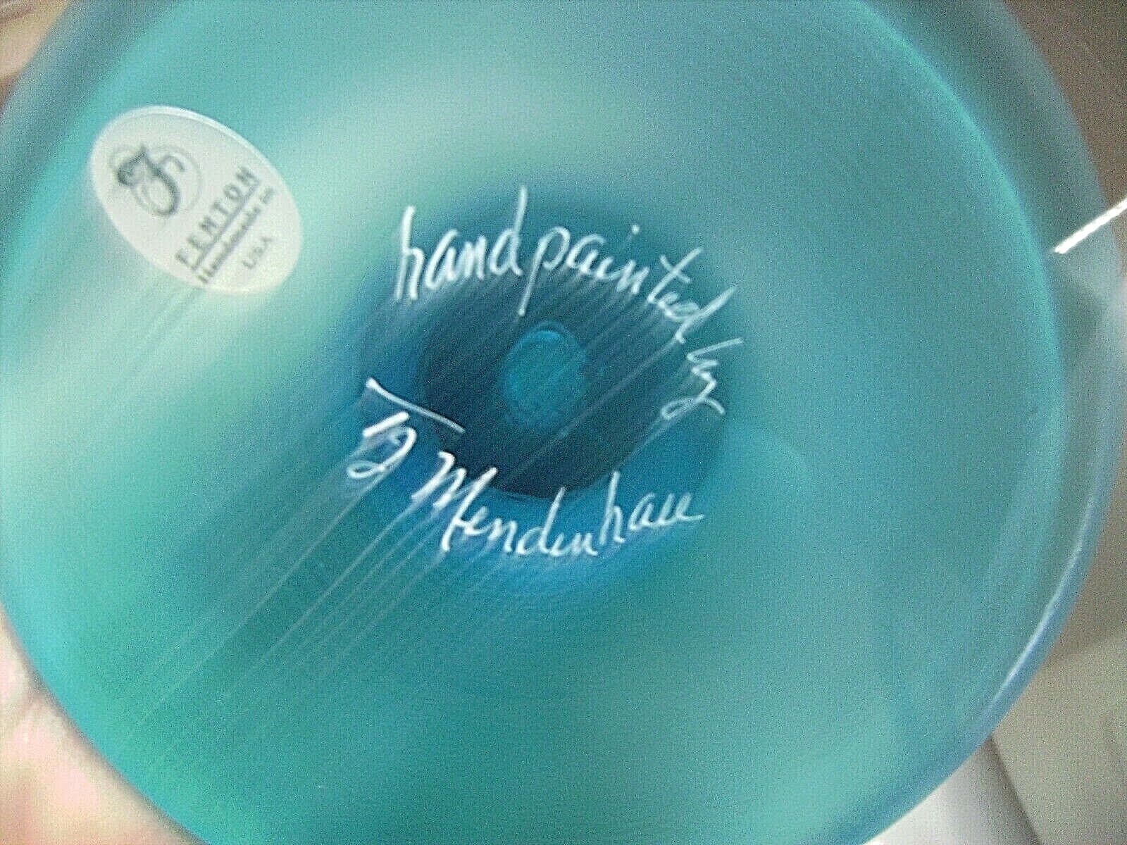 FENTON – TG MENDENHALL (HP) FROSTED ROBIN’S EGG BLUE FAN VASE – STUNNING!
