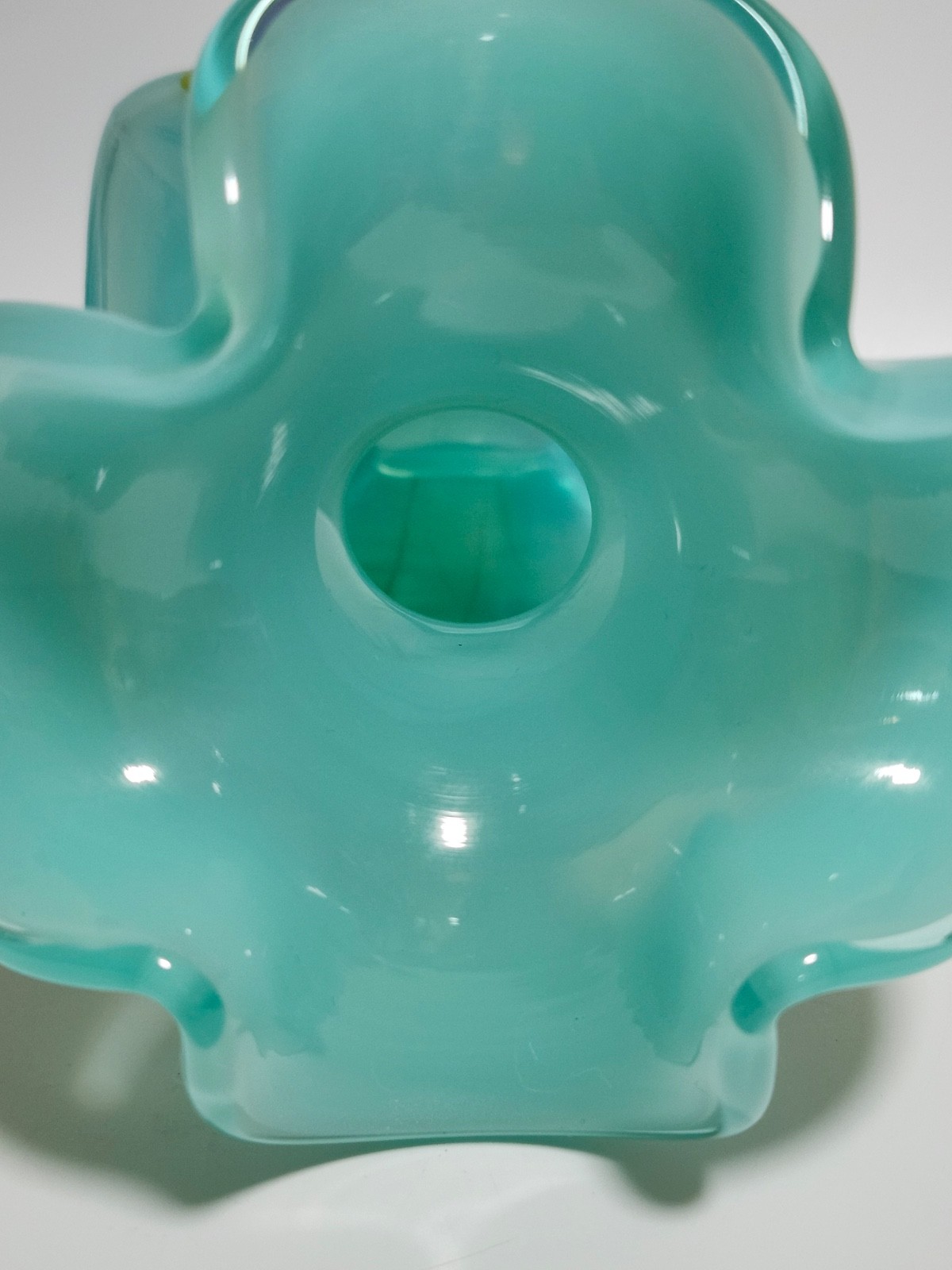 Fenton hand painted robins egg opalescent blue square vase with butterfly
