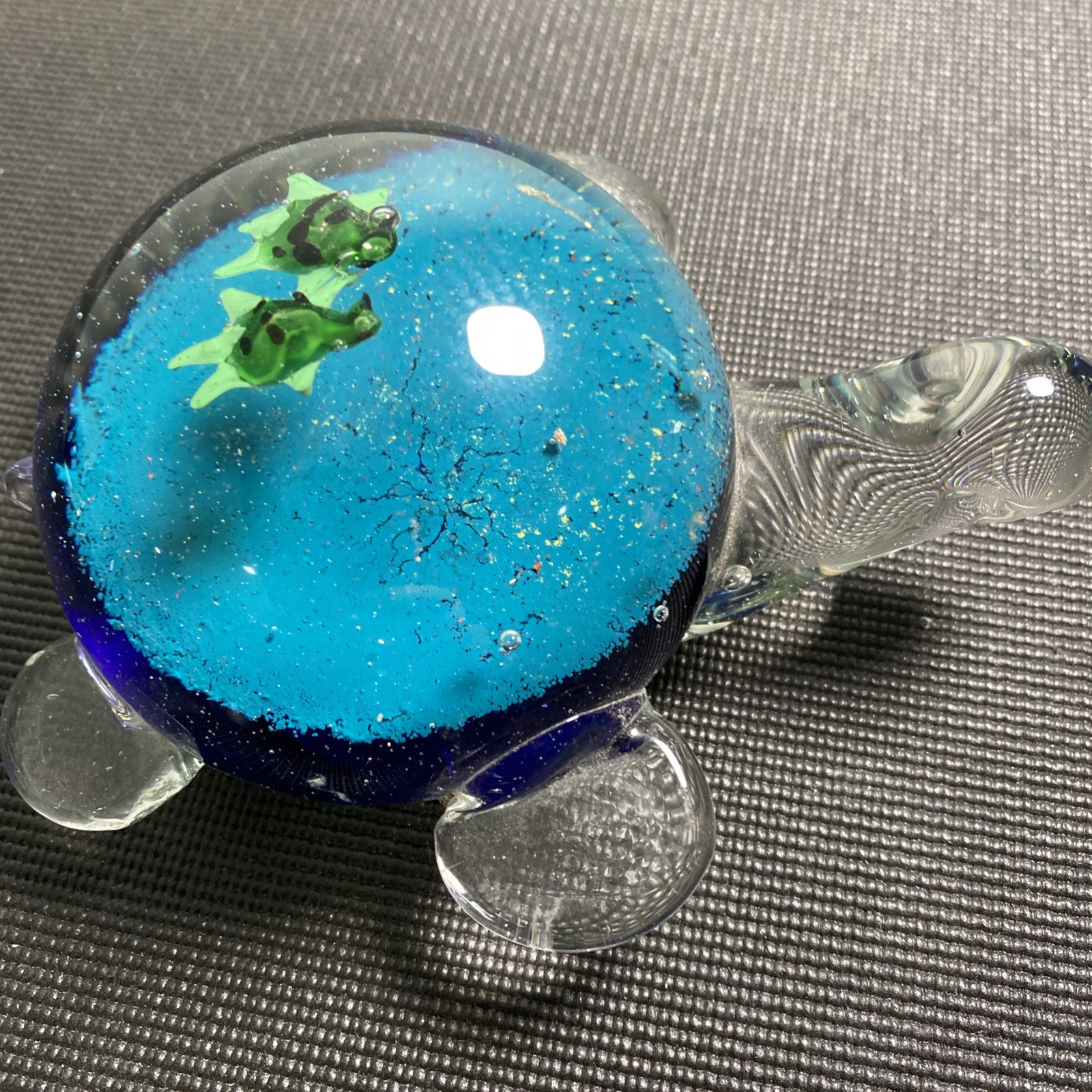 Vintage Art Glass Sea Turtle Paperweight Figurine Controlled Bubble Ocean Scene