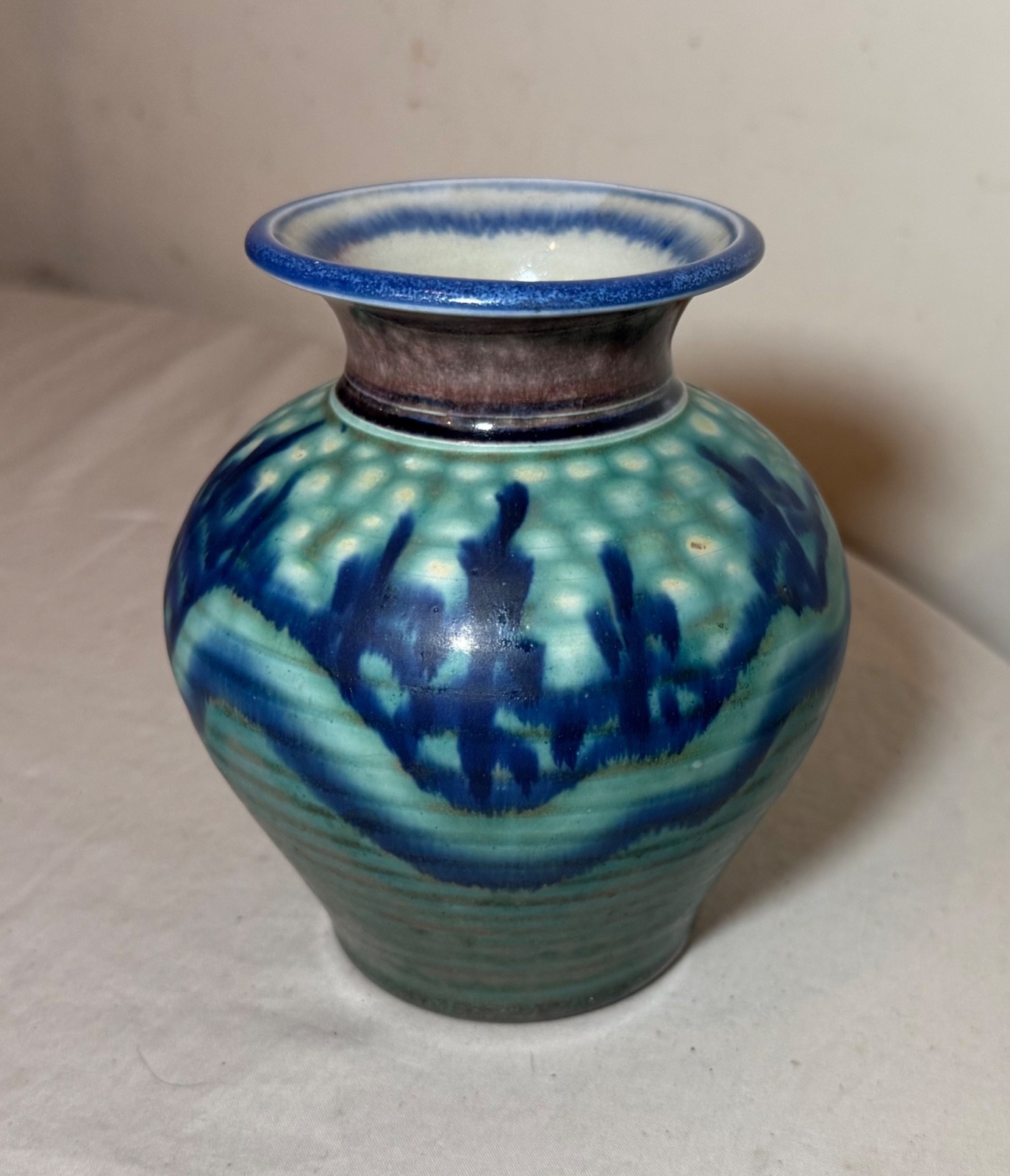 Original John Preschutti Graeagle Oktoberfest 97 blue glazed pottery vase