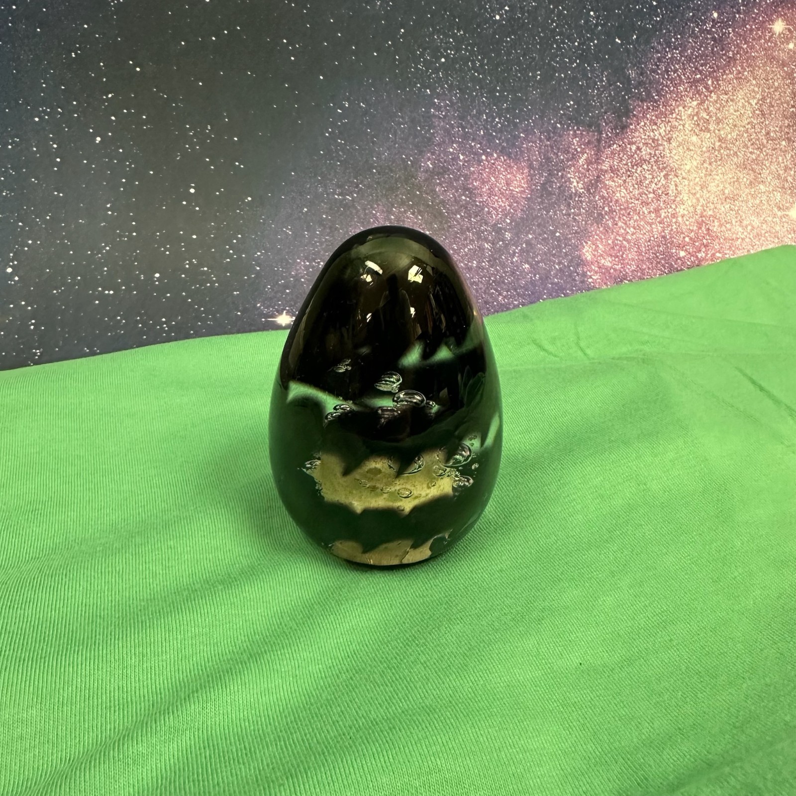 Paul Miller Langham Glass England Egg Shaped Bubbles Paperweight Art Glass 2000