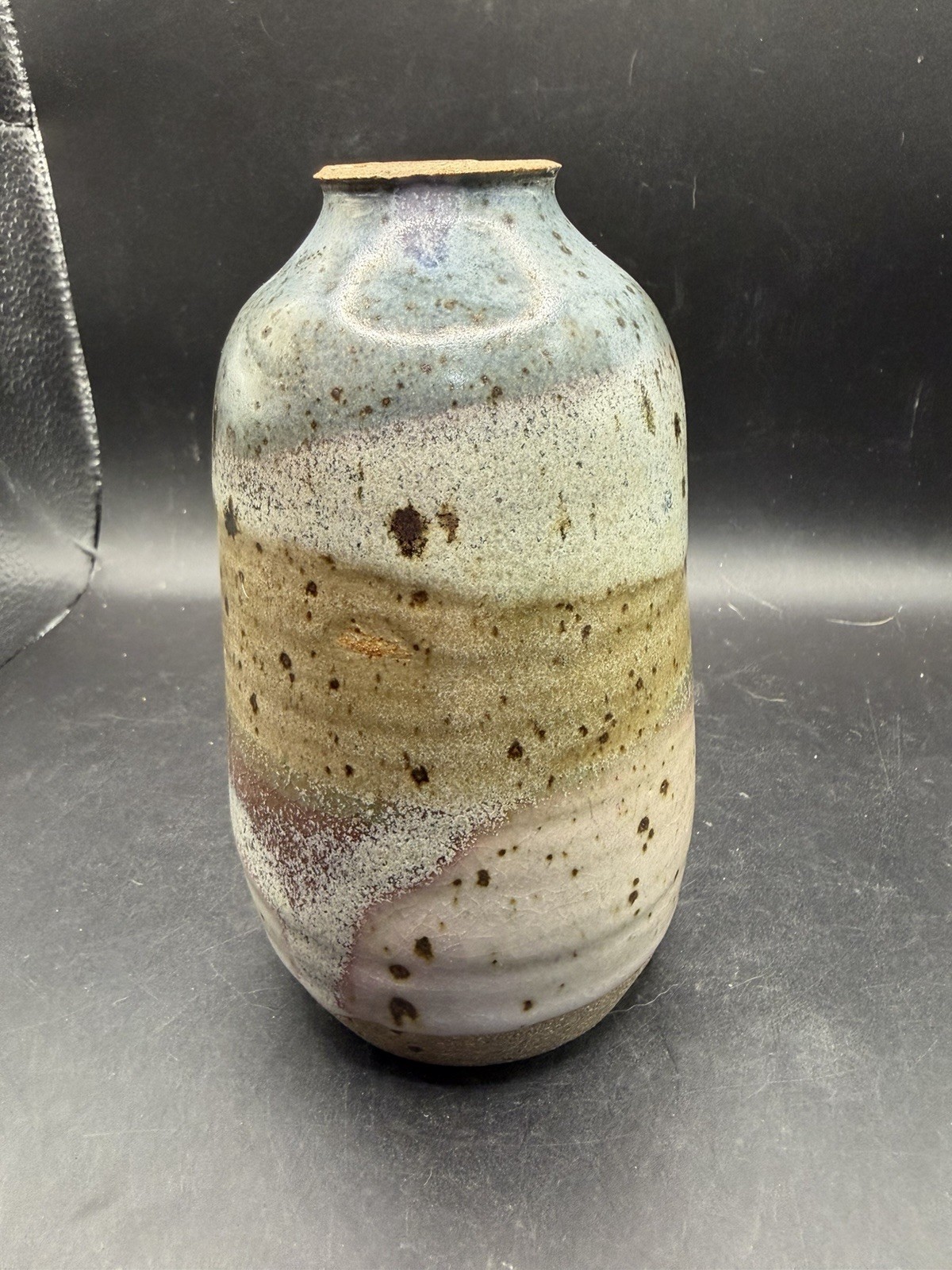 5.5″ Purple Pink Blue Beige Swirl Studio Art Pottery Vase Pot Decor Signed Jar