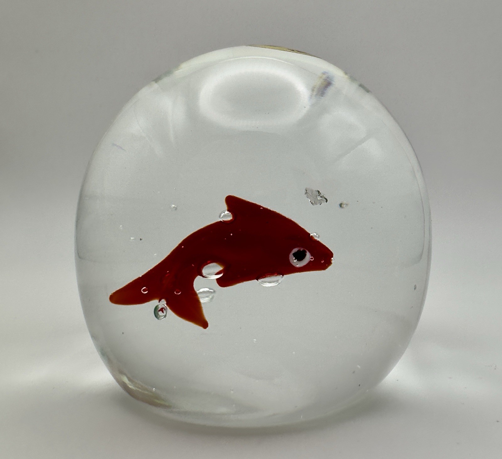 Vintage Murano Venezia Glass Aquarium Red Fish Paperweight Original Label 1960s+