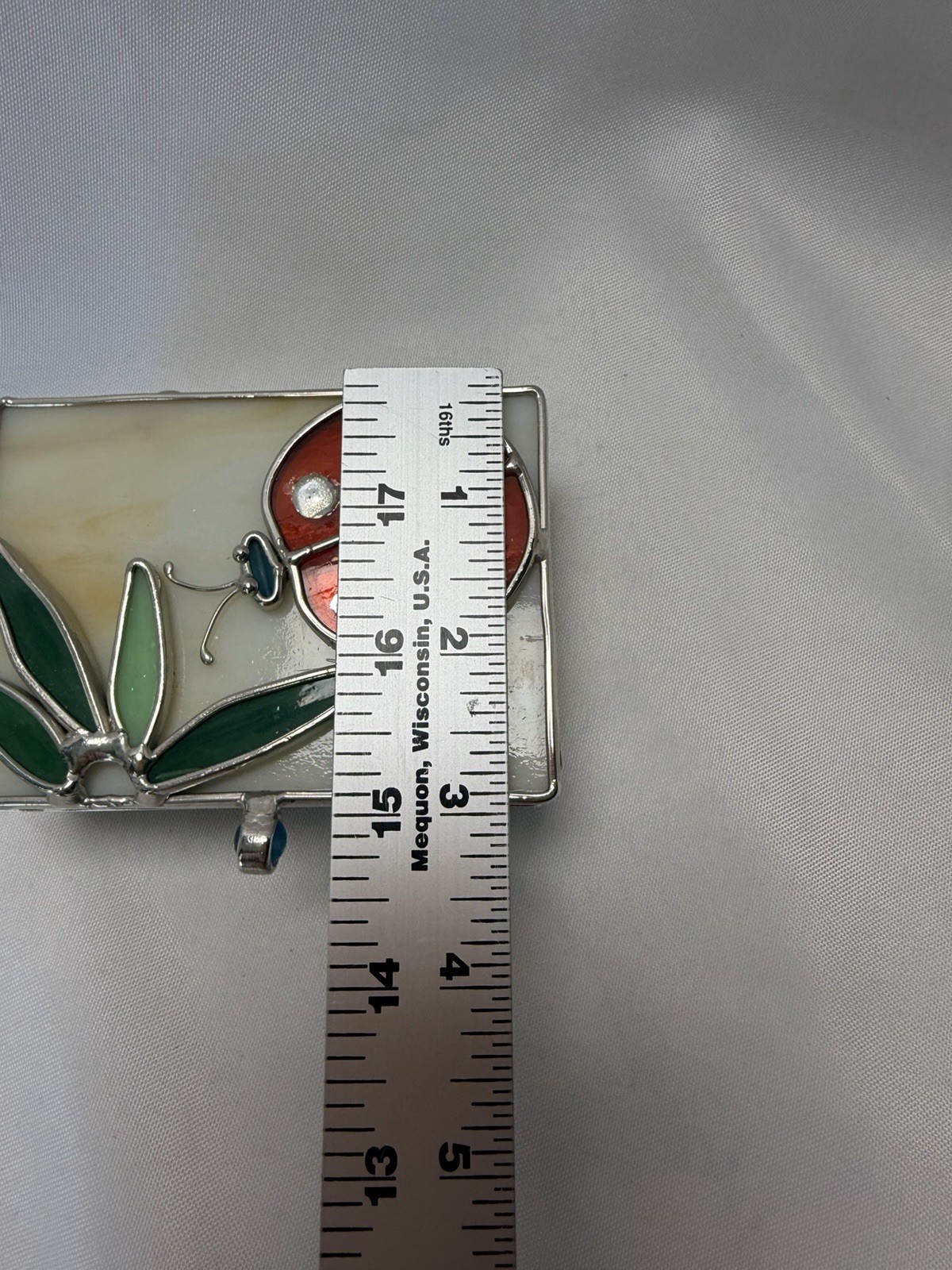 STAINED GLASS Ladybug Jewelry Trinket Box 3D Handmade -Design On Inside