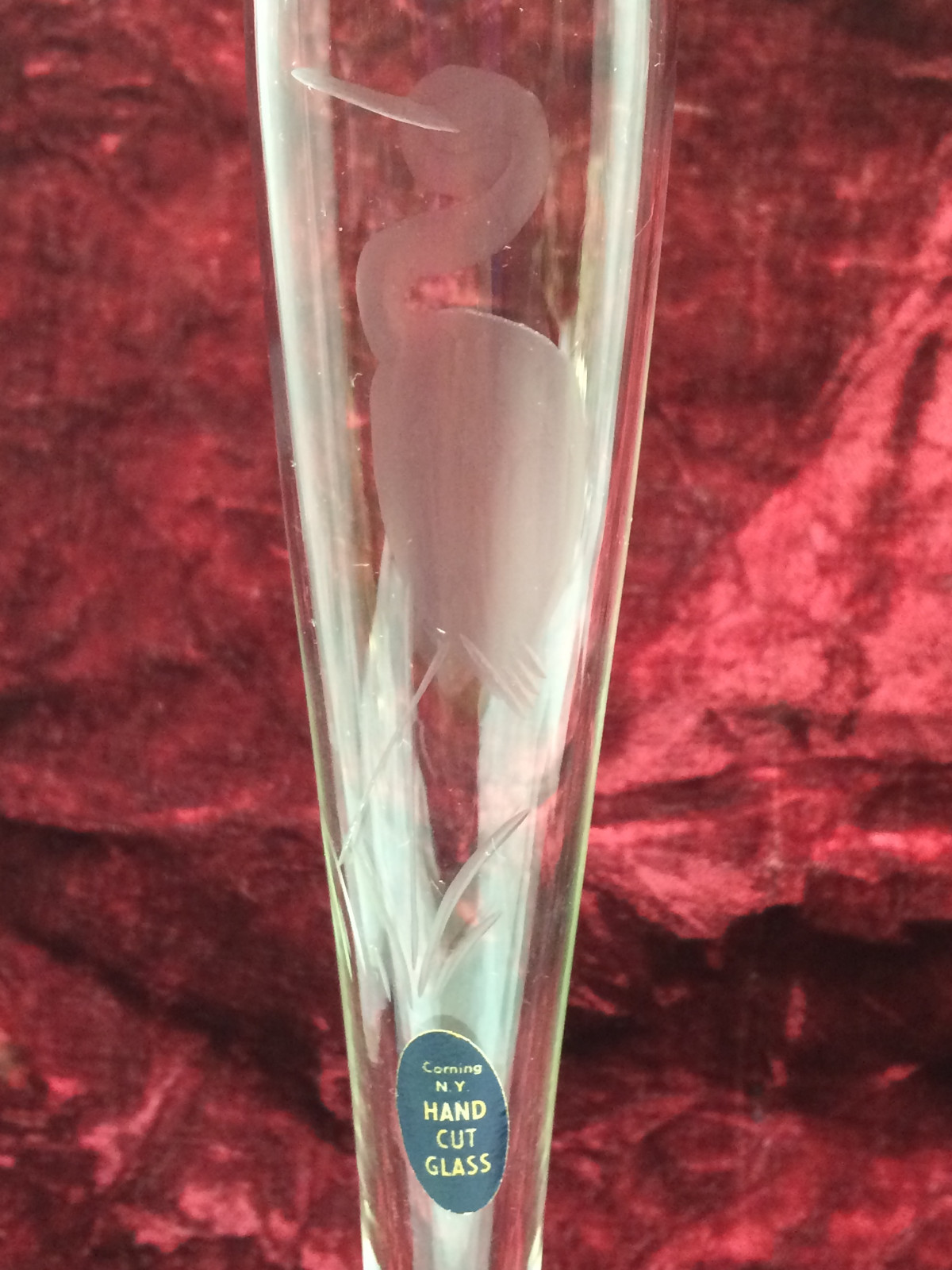 Corning Wheel Cut Bird Glass Vase New York NY