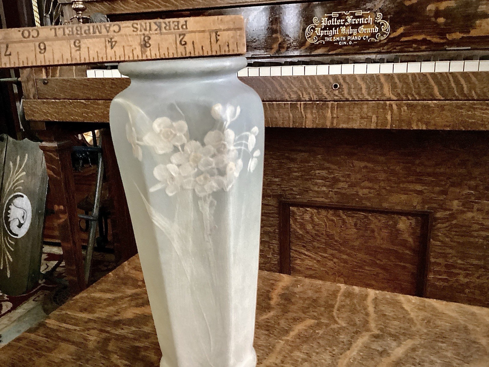 Antique Weller Pottery Blue Vellum Hexagonal Floral Vase Antique Art Nouveau Old