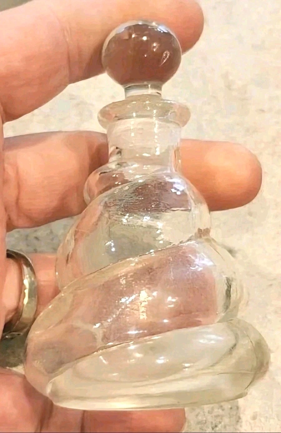 Rare Small Vintage Art Glass Perfume Swirl Bubble Bottle & Stopper Pressed Glass