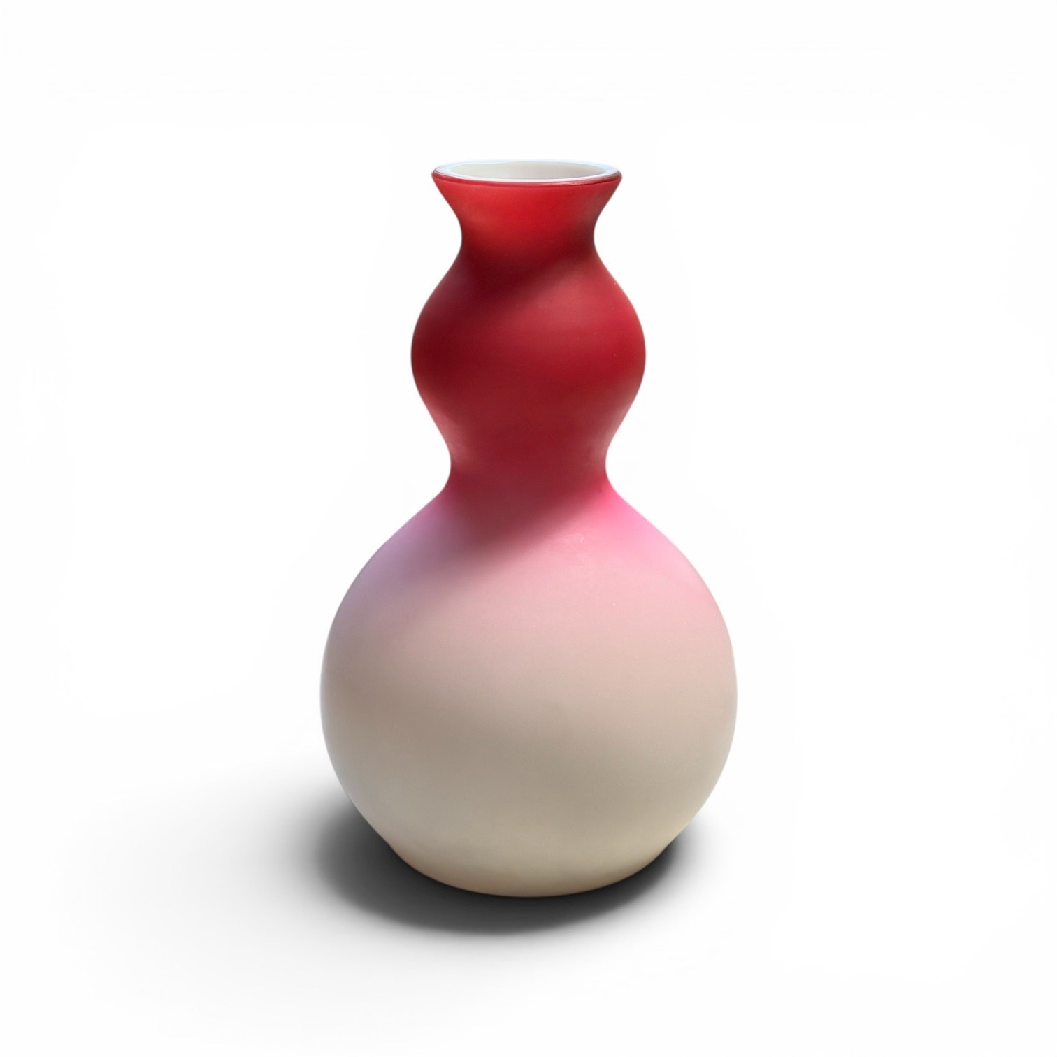 Antique Peachblow Satin Glass Vase, Webb Style, Blacklight Glow, 7.25″ H