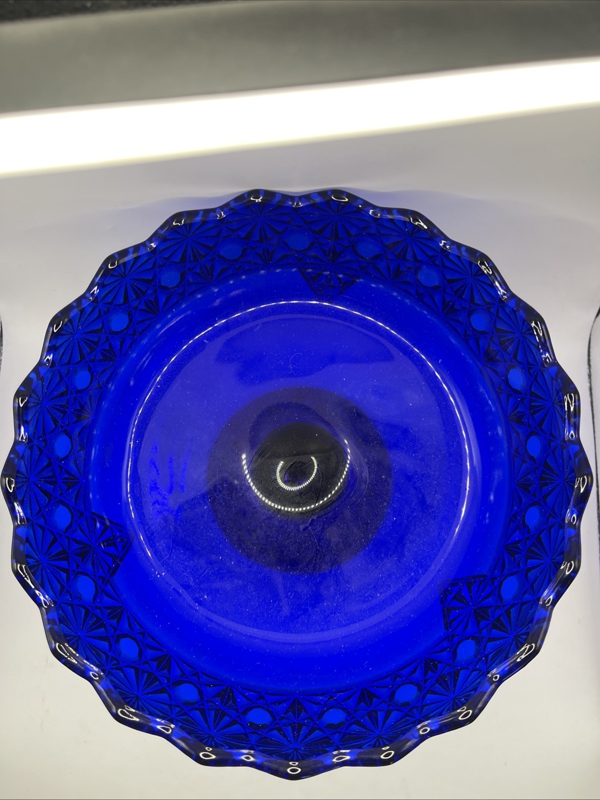 Mosser Cobalt Blue Glass Queen Pattern Footed Compote 7 3/4 in Tall