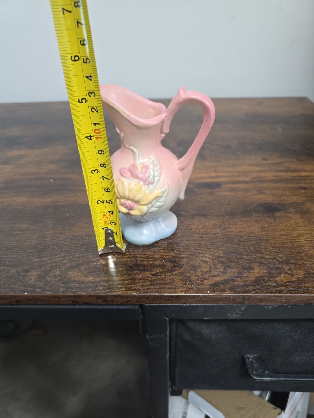 Vintage Hall Pottery Sunflower Small Pitcher Pink Blue And Yellow