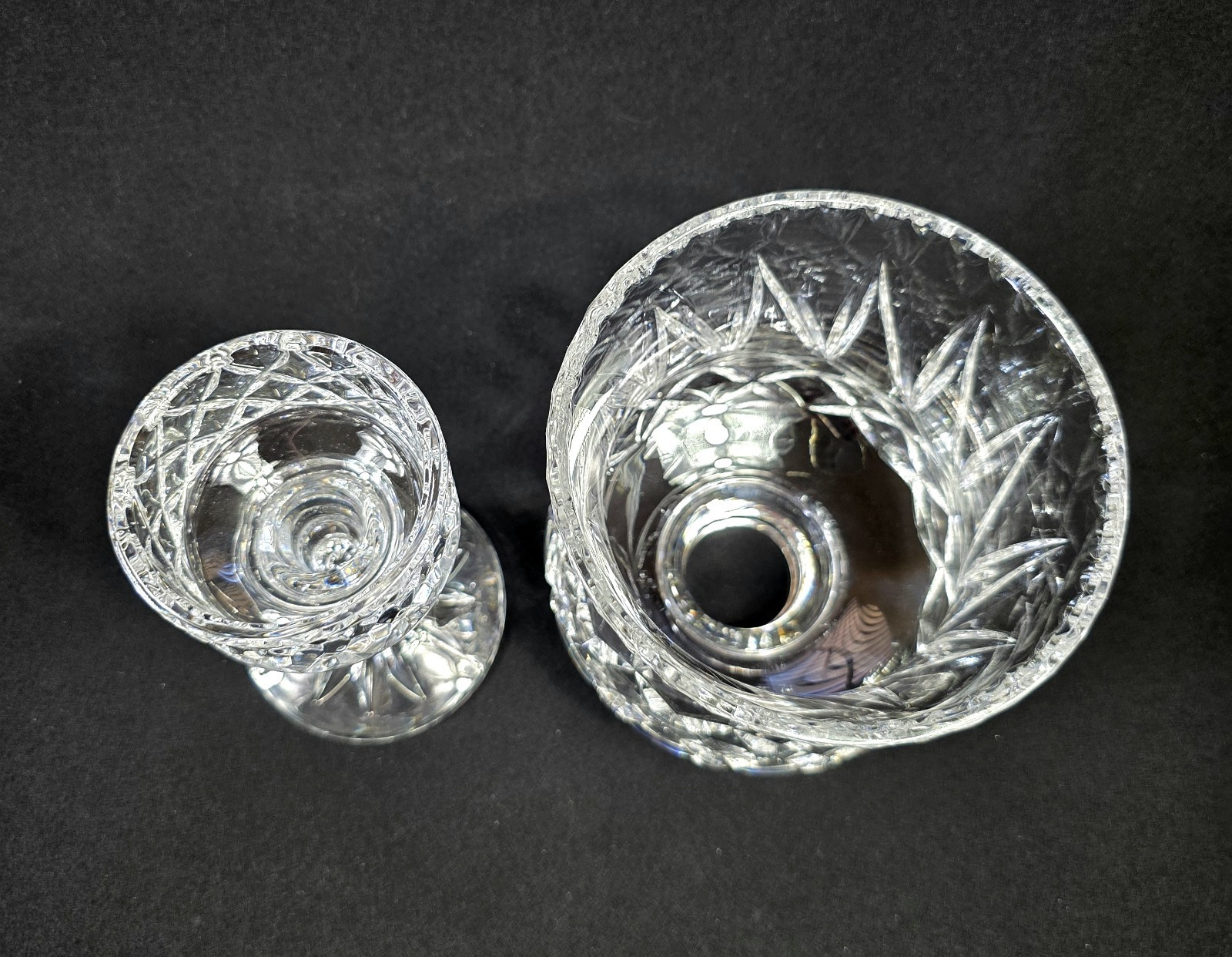 Hurricane Shade Globe Cut Lead Crystal Candlestick Holder Julia Poland 2-Pieces