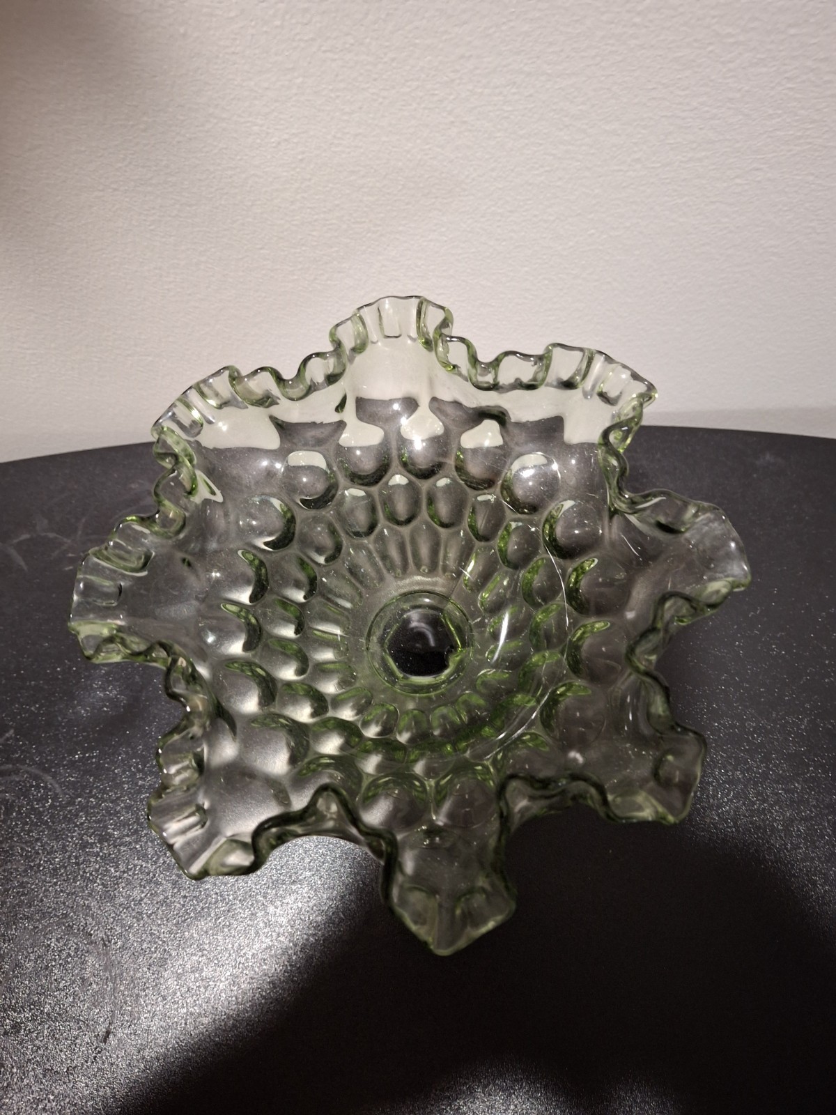 Vintage Fenton Thumbprint Ruffled Colonial Green 7 1/2″ Compote