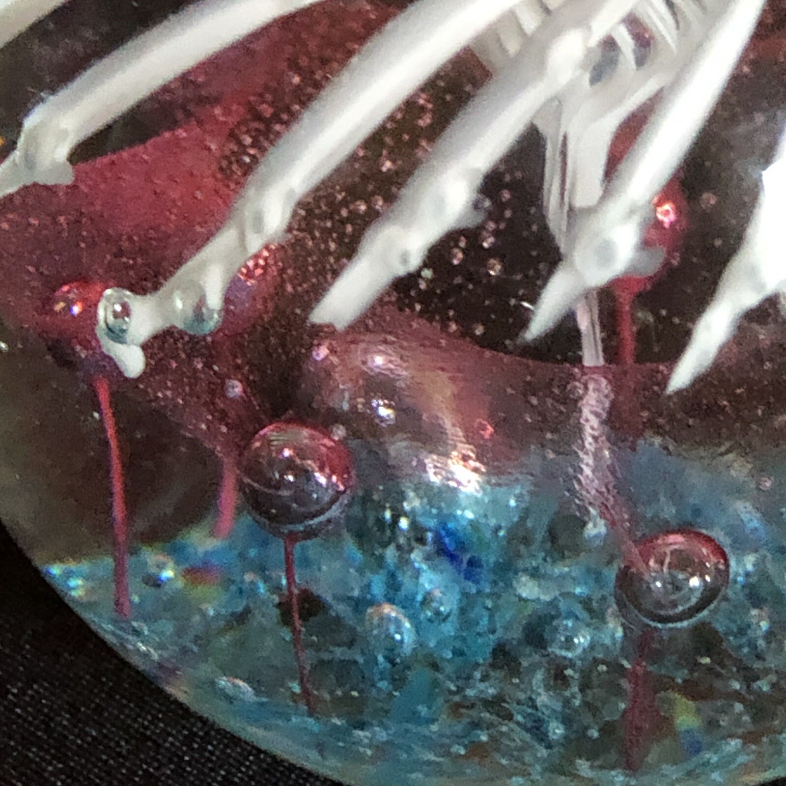 Art Glass Paperweight Controlled Bubbles Fireworks Clear White Pink Turquoise
