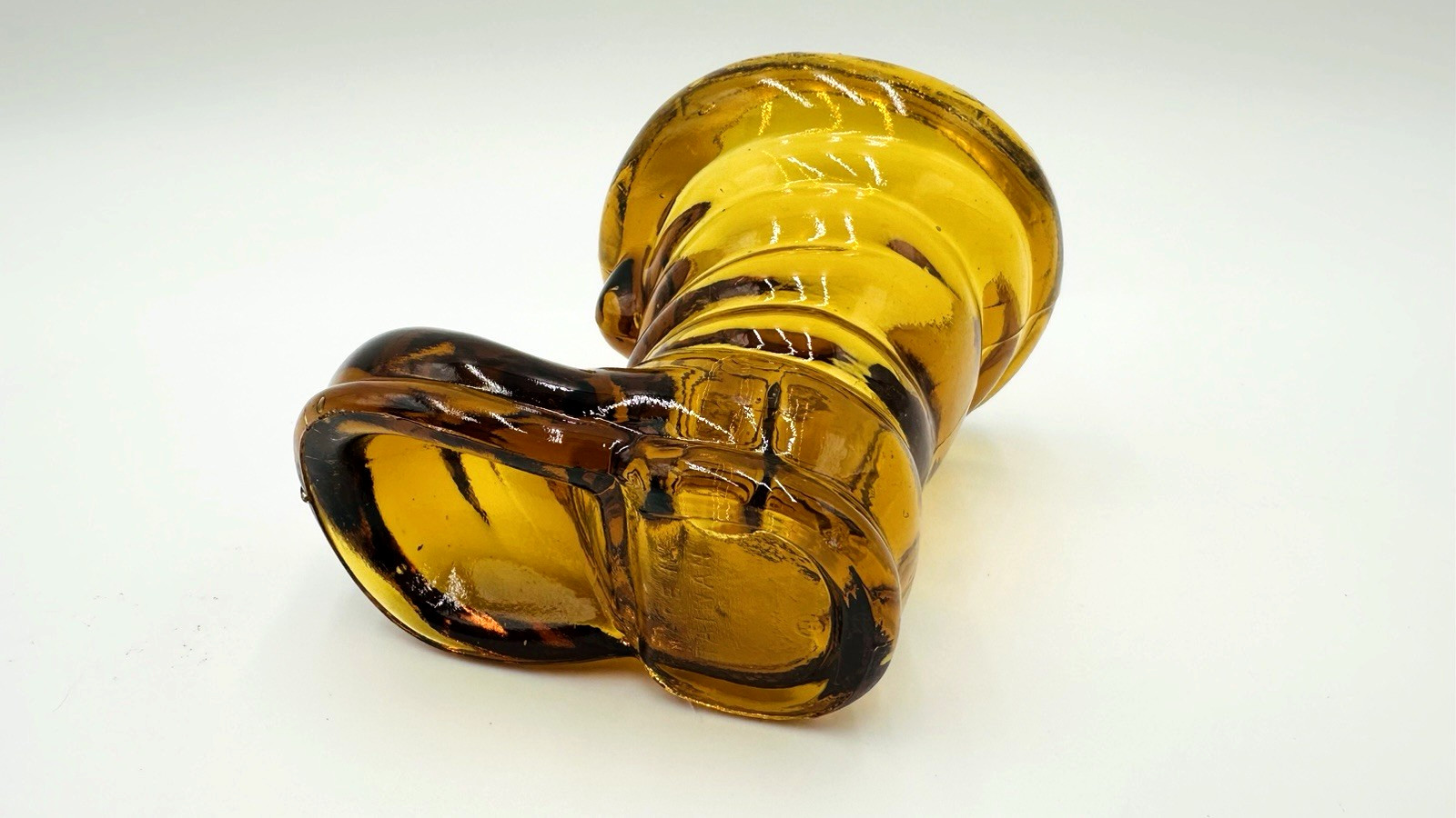 Vintage Amber Glass Boot Figurine Vase 3.75″