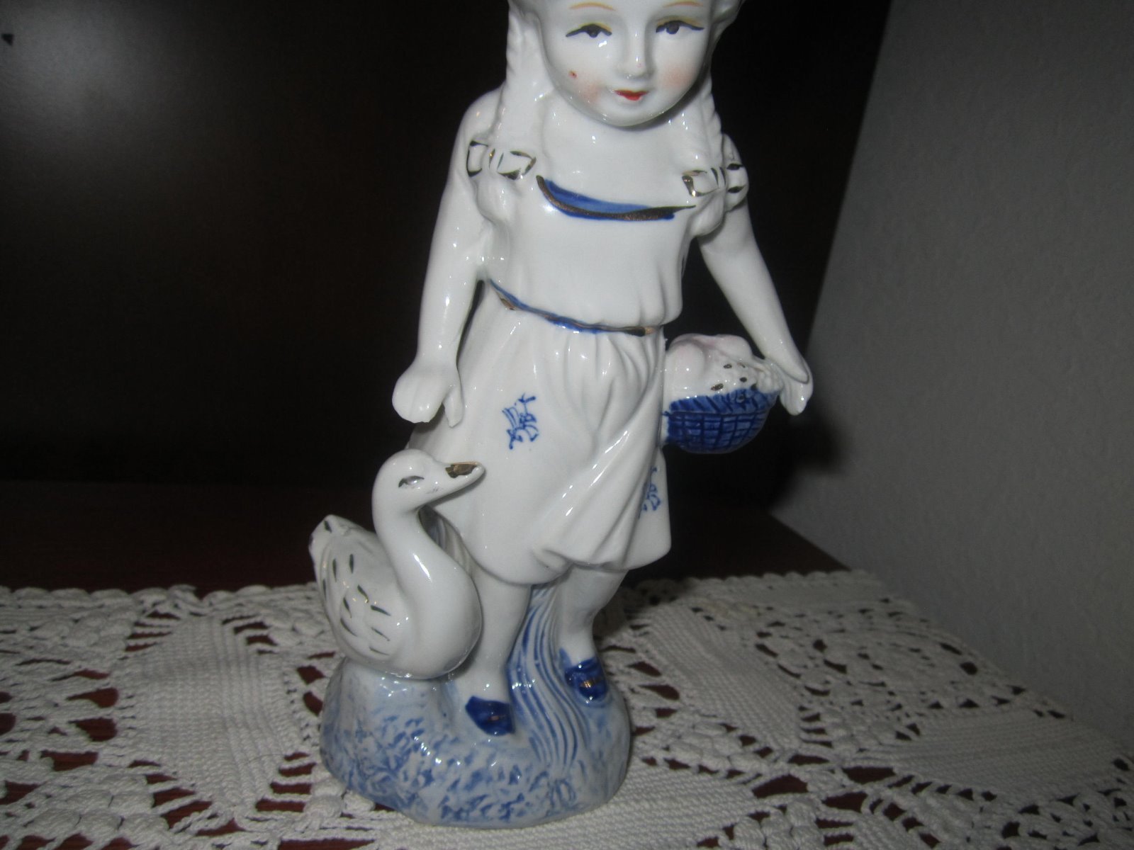 GIRL WITH GEESE AND EGG BASKET FIGURINE 8 1/2″ TALL