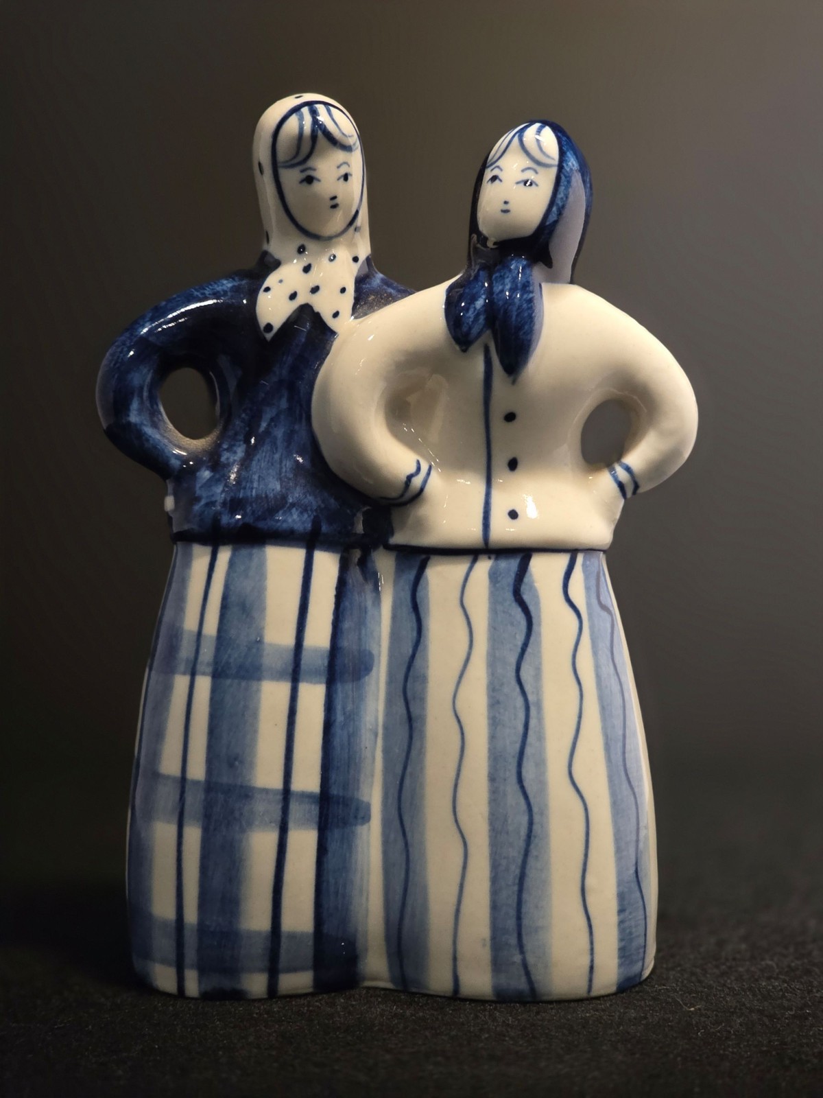 Gzhel Russian Porcelain Figurine Women Girls Blue and White USSR