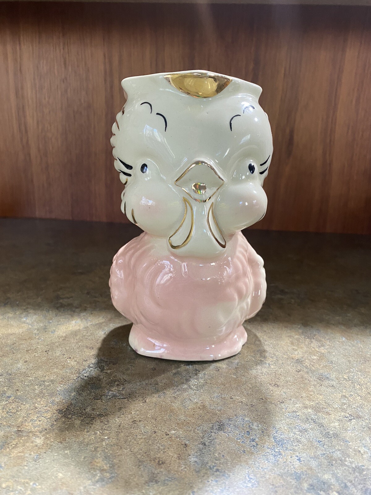 Vintage Shawnee Pottery Chick Pitcher Vase Pink Gold Accents Easter Centerpiece