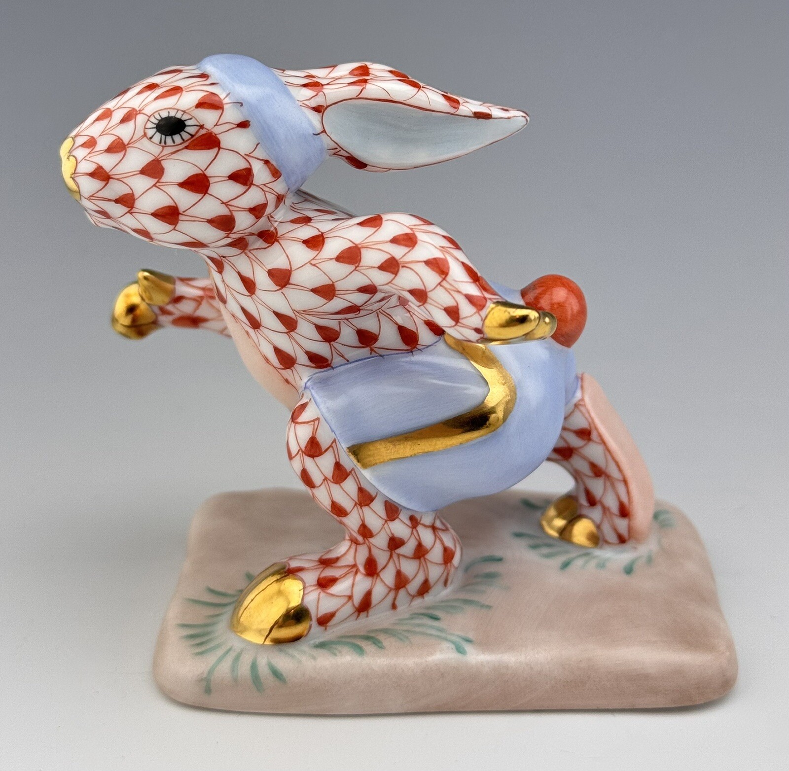🦋 MINT HEREND Running Bunny Rabbit Rust Fishnet Figurine ($440 Retail)